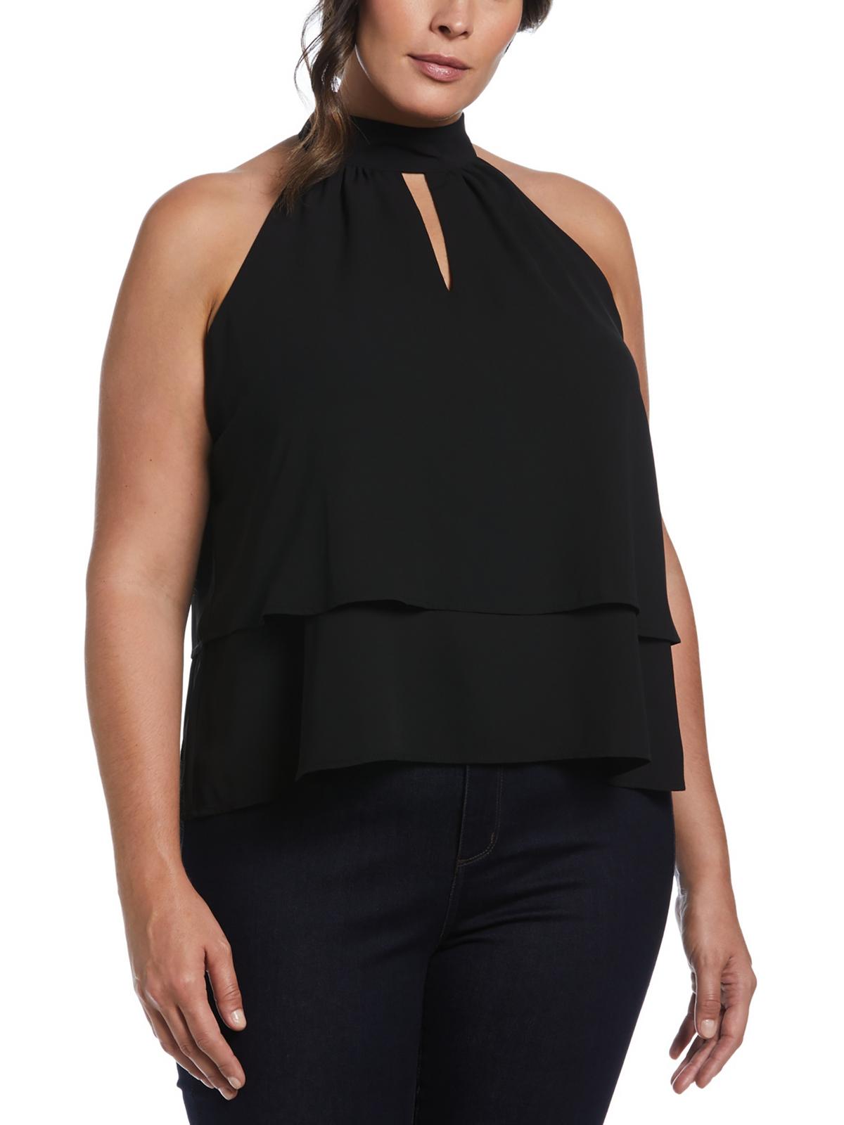 Shop Ella Rafaella Plus Womens Keyhole Sleeveless Blouse In Black