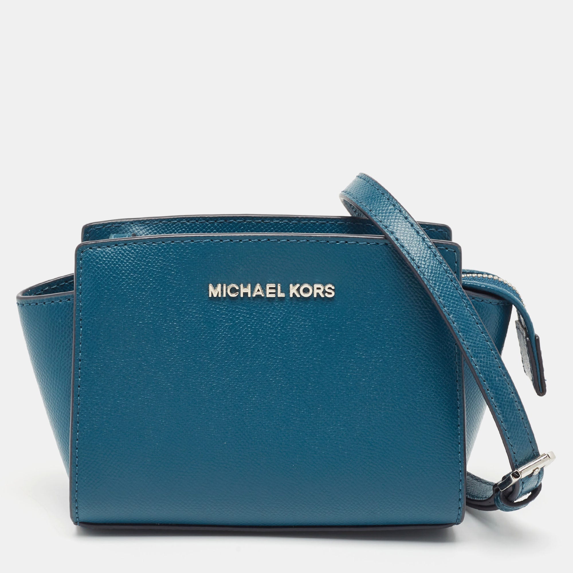 Michael Michael Kors Leather Mini Selma Crossbody Bag In Blue