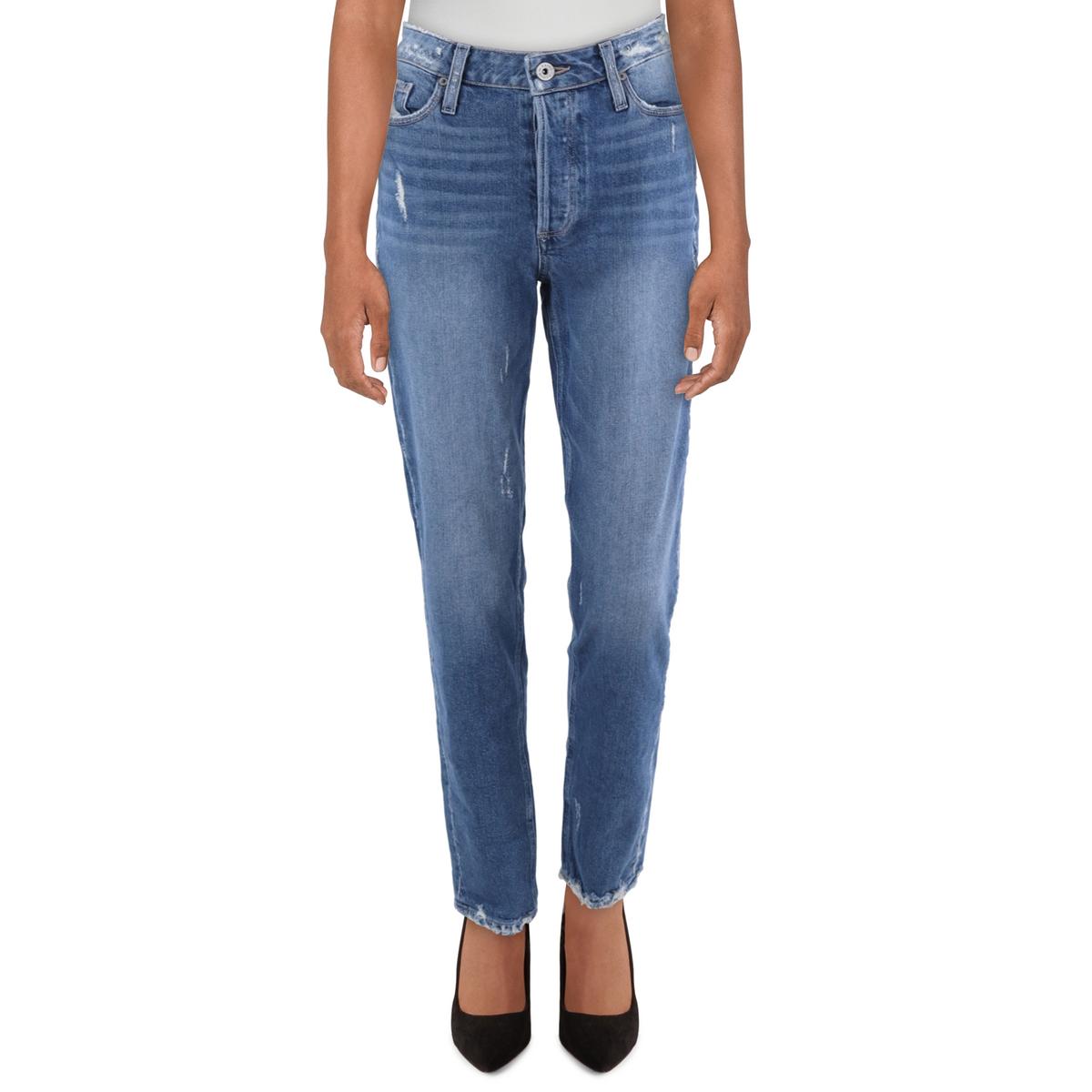 Paige Stella Womens Destroyed Denim Straight Leg Jeans