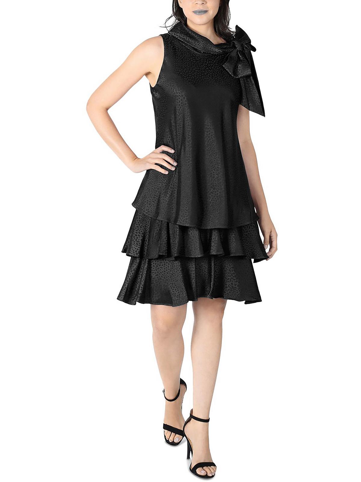 Robbie Bee Petites Womens Embossed Tiered Mini Fit & Flare Dress In Black