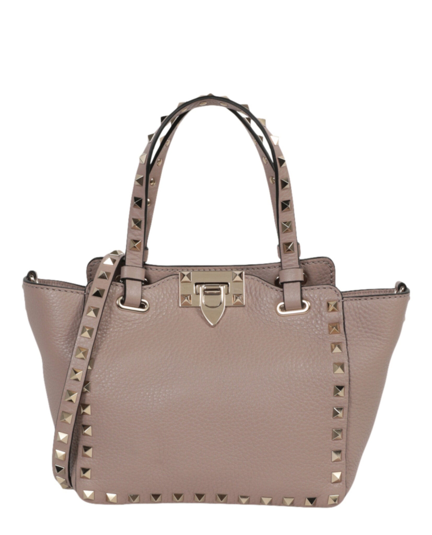 Valentino Garavani Medium Grainy Calfskin Rockstud Bag In Gold