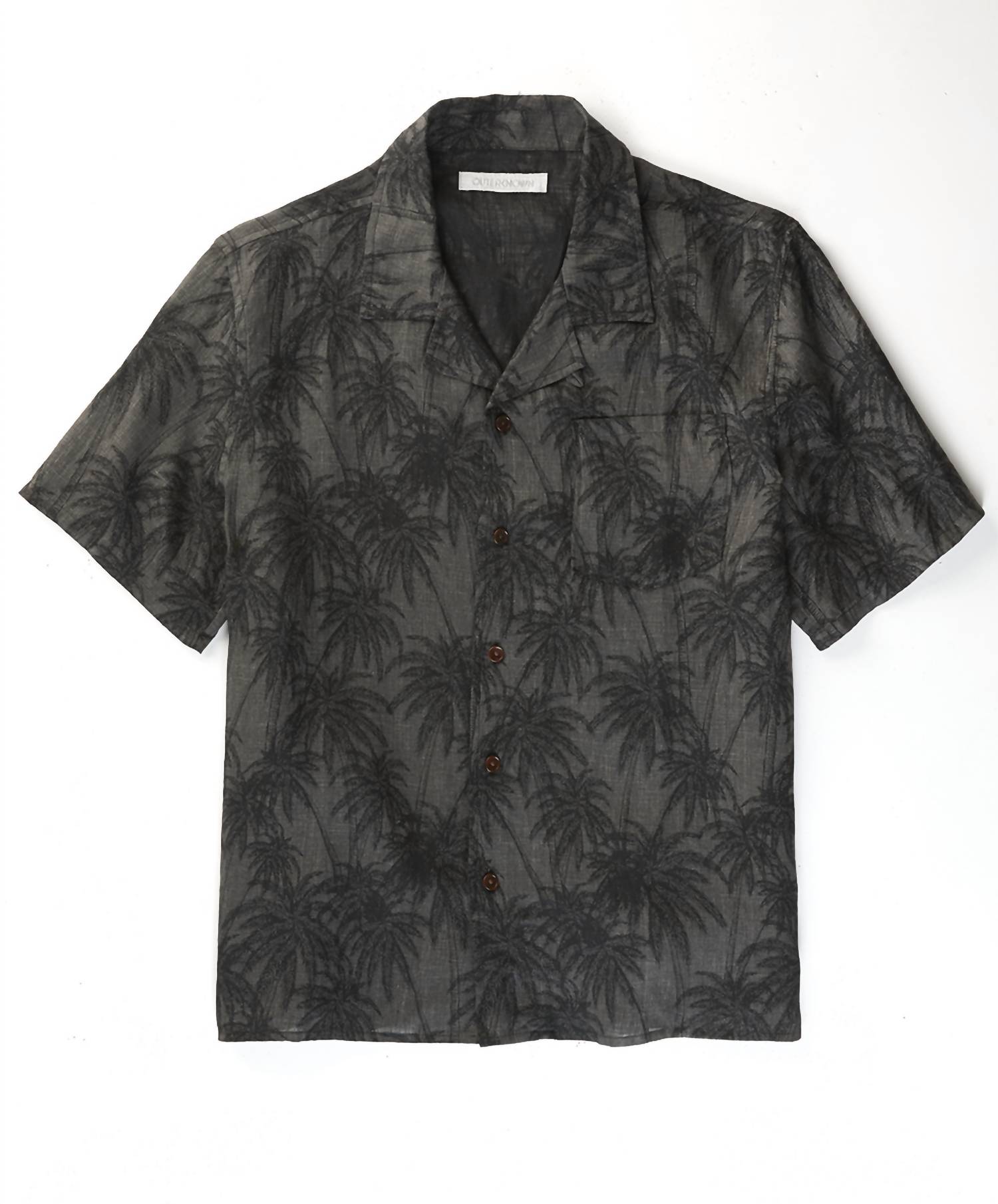 Shop Outerknown Linen Ss Camp Shirt In Shadow Sketch Palms In Grey