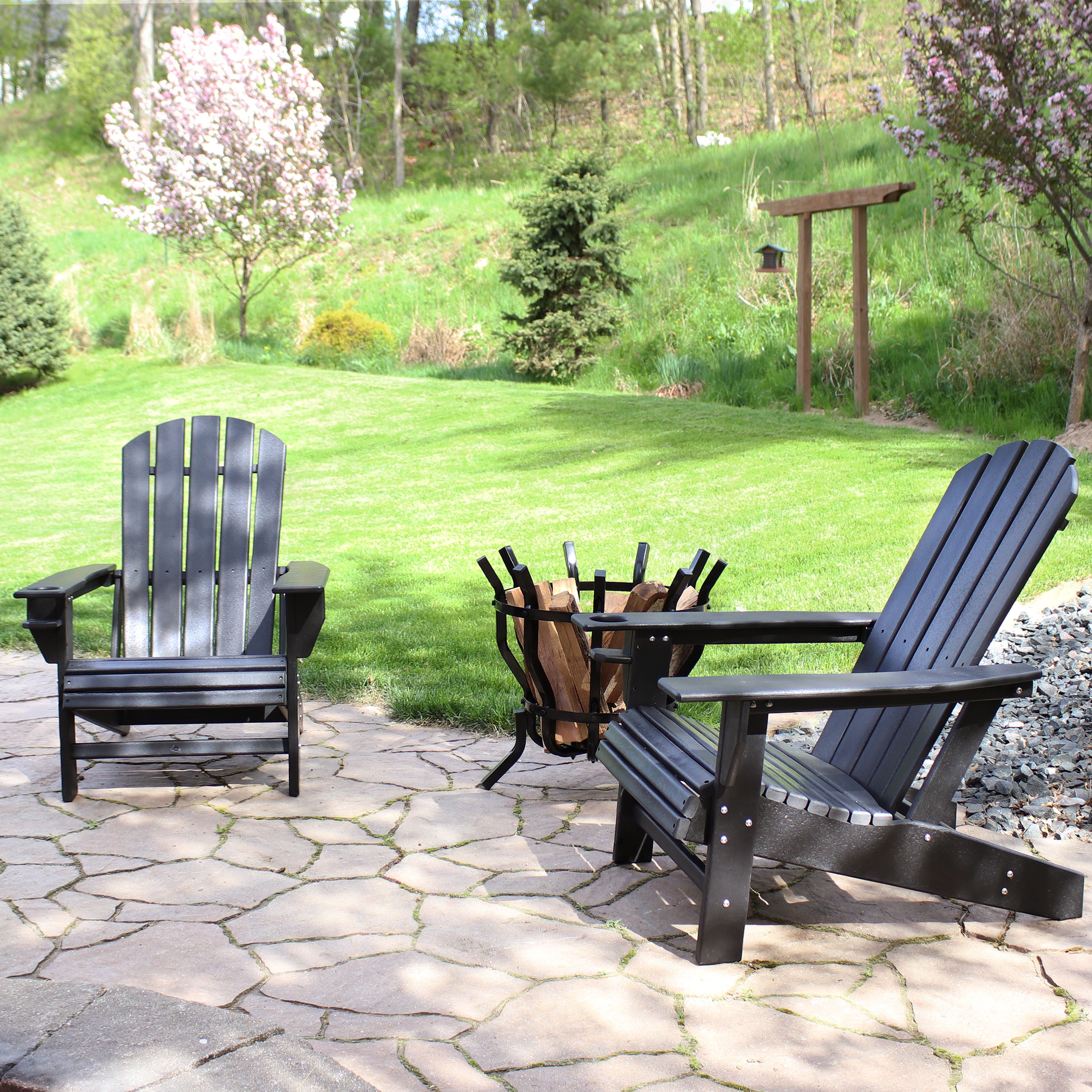 Sunnydaze Outdoor Lake Style Adirondack Chairs with Cup Holder - 2pc