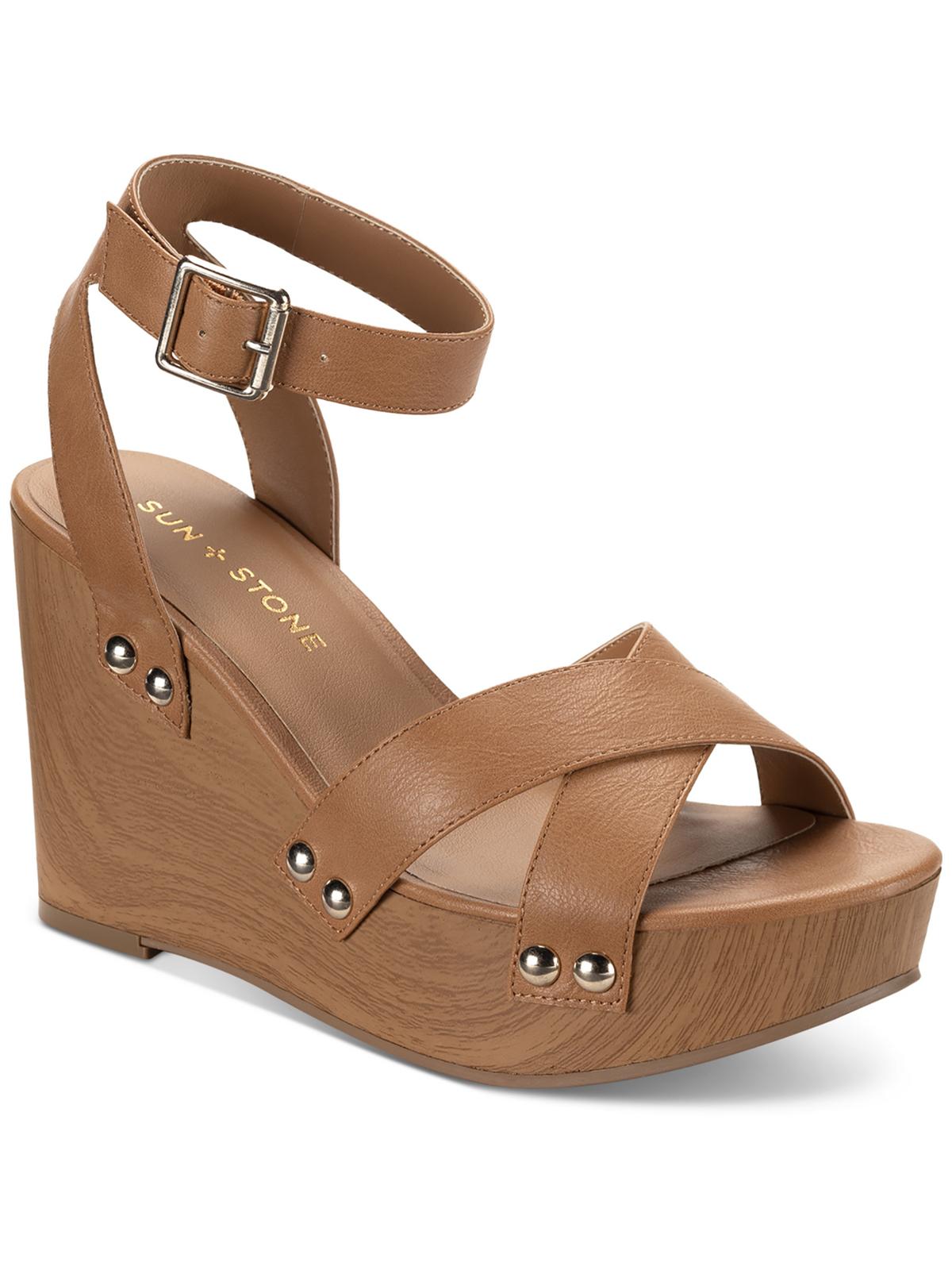 Shop Sun + Stone Tiaraa Womens Ankle Strap Heeled Wedge Sandals In Brown