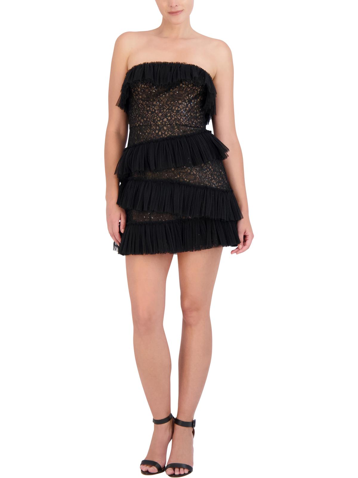 Shop Bcbgmaxazria Womens Lace Tiered Cocktail And Party Dress In Black