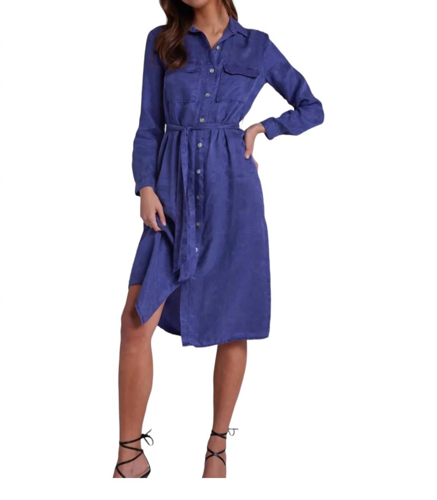 Bella Dahl Midi Shirt Dress In Graystone Purple In Blue