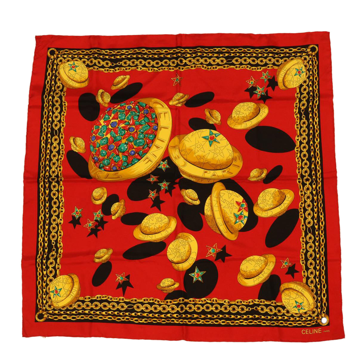 image of Celine Scarf Silk Red Black yellow