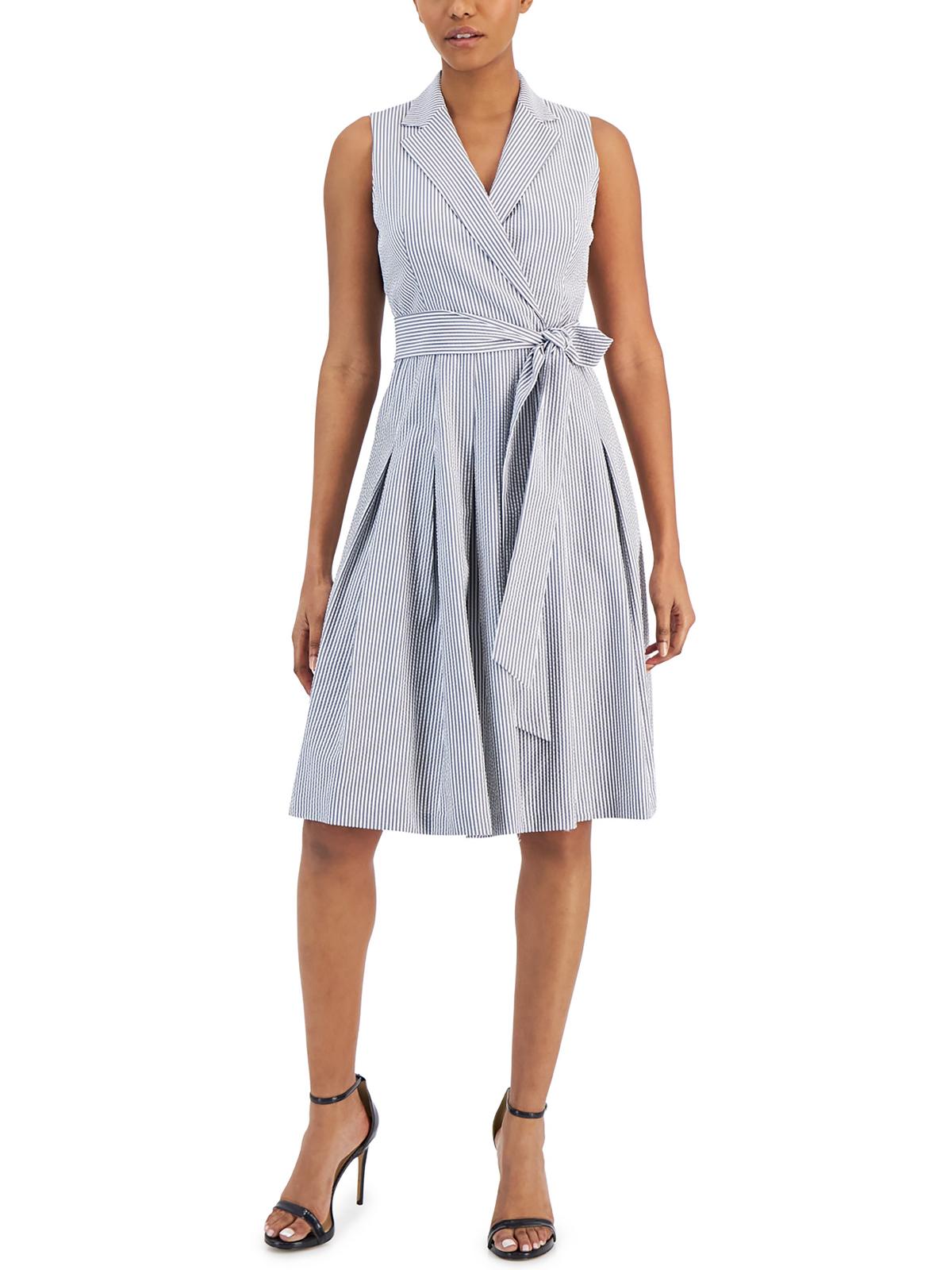 Shop Anne Klein Womens Pleated Knee Length Fit & Flare Dress In Grey