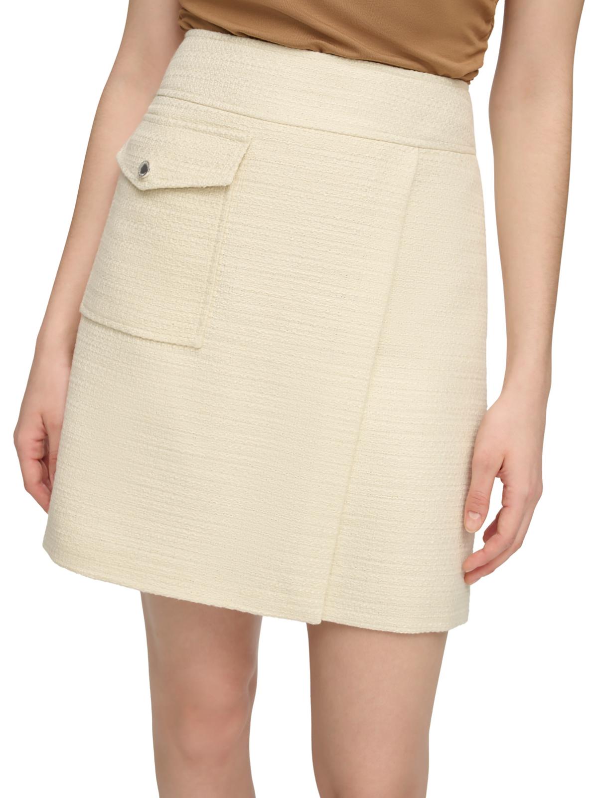 Calvin Klein Womens Mini Faux-wrap Wrap Skirt In Multi