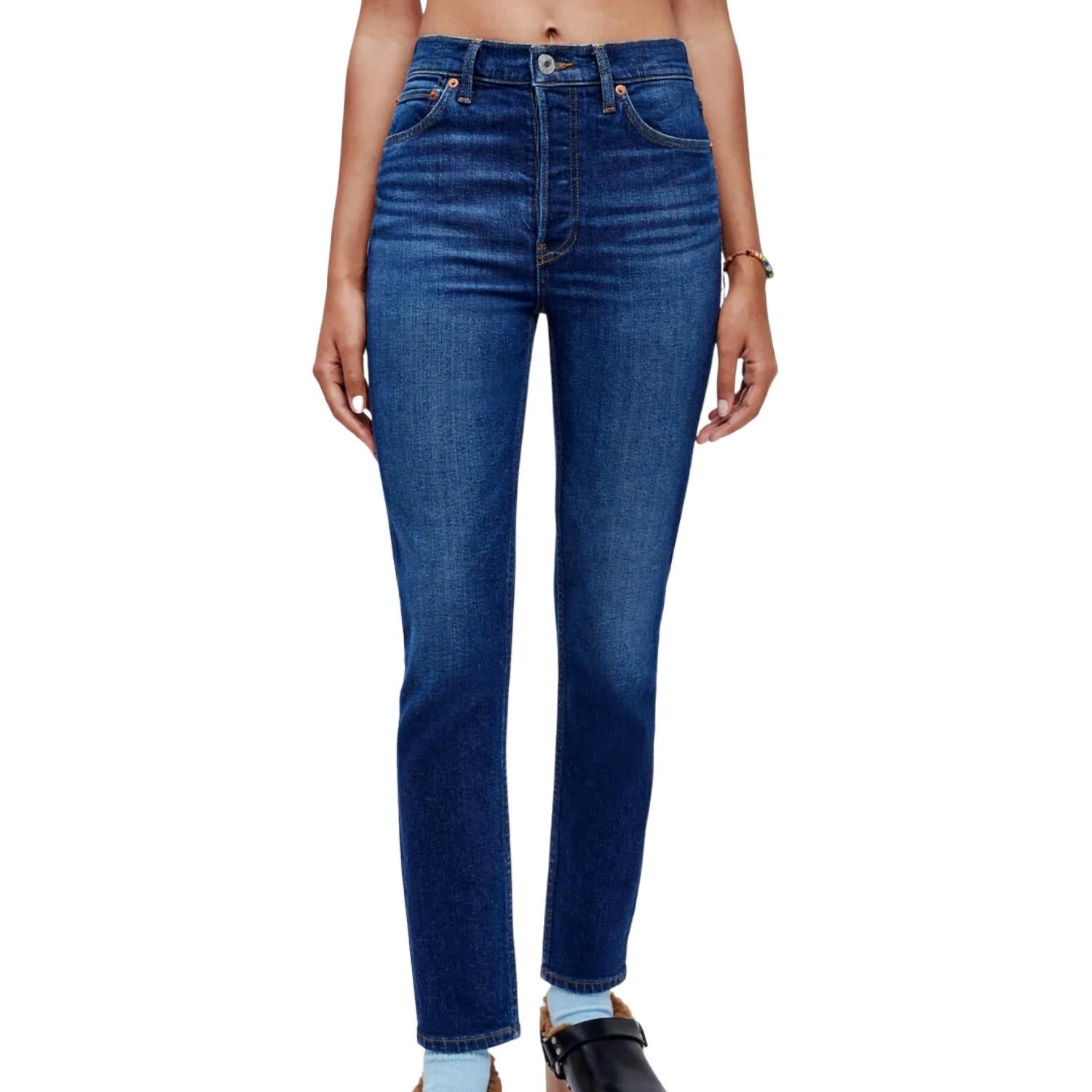 Re/done 90's High Rise Ankle Crop Jean In Deep Sapphire In Multi
