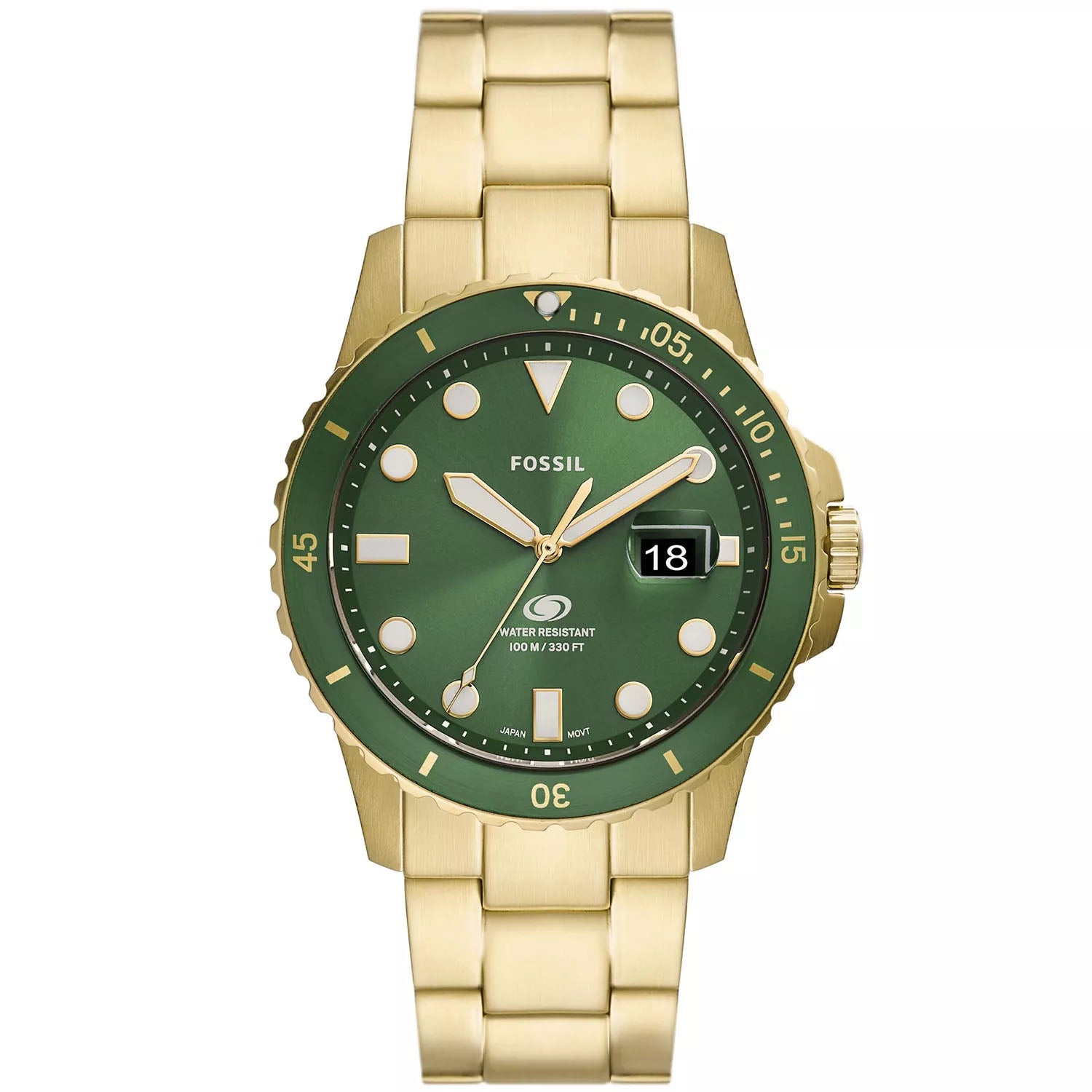 Fossil Men's Blue Dive Three-hand Date Gold-tone Stainless Steel Watch 42mm In Green