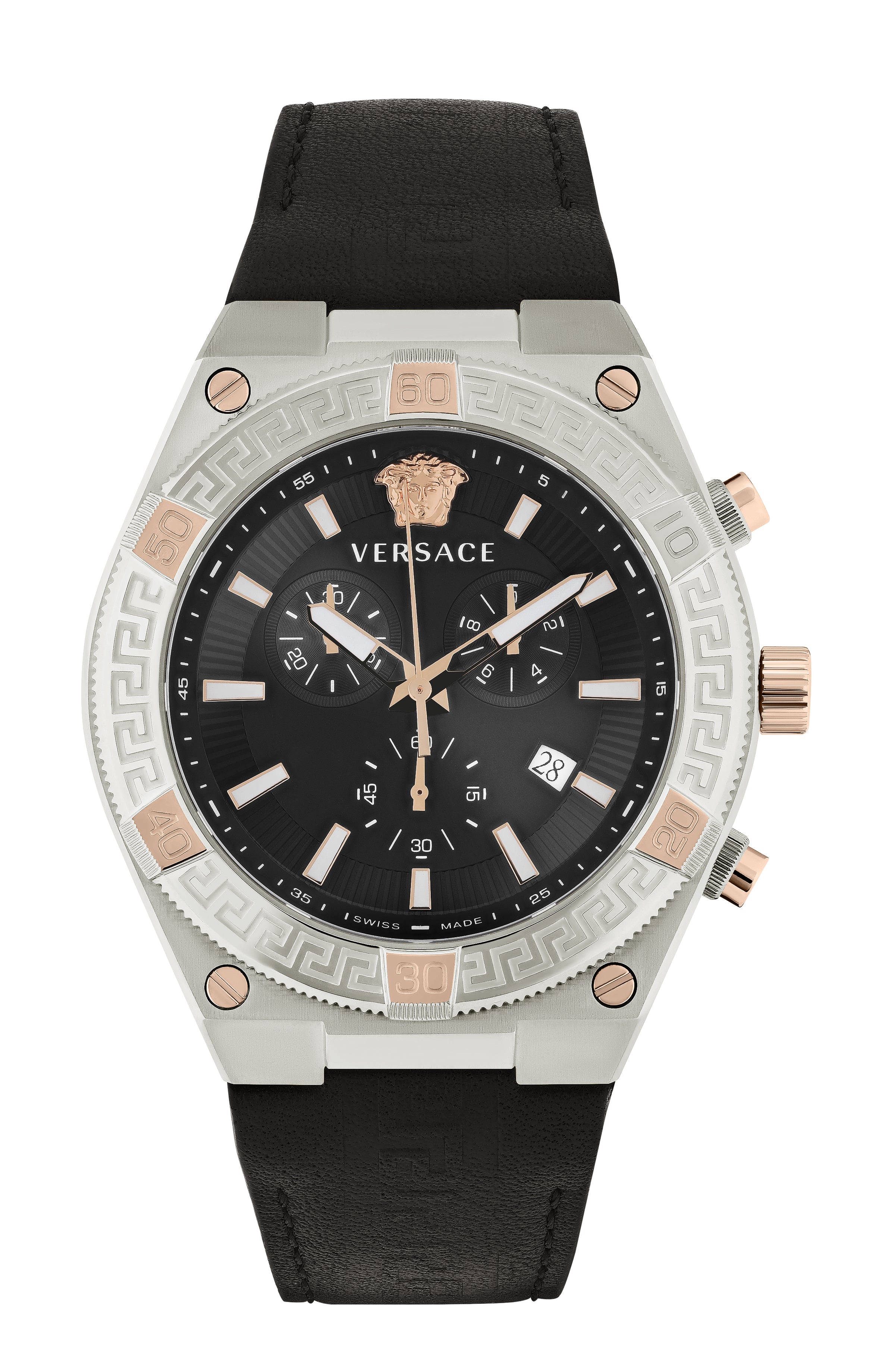 Versace V-sporty Greca Leather Watch In Metallic