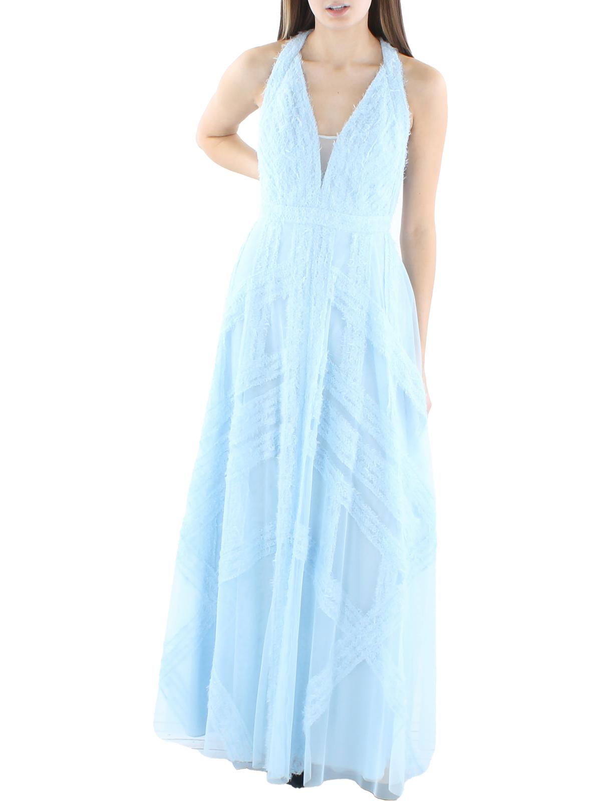 Shop Bcbgmaxazria Womens Halter Textured Evening Dress In Blue