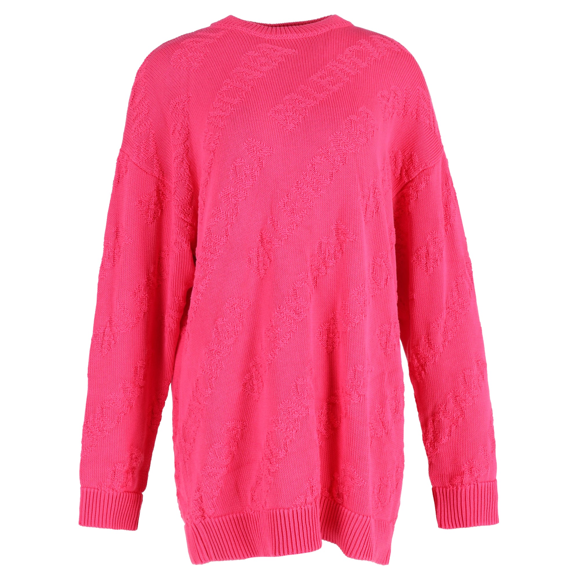 image of Balenciaga  Textured Logo Crew Neck Jumper In Pink Cotton