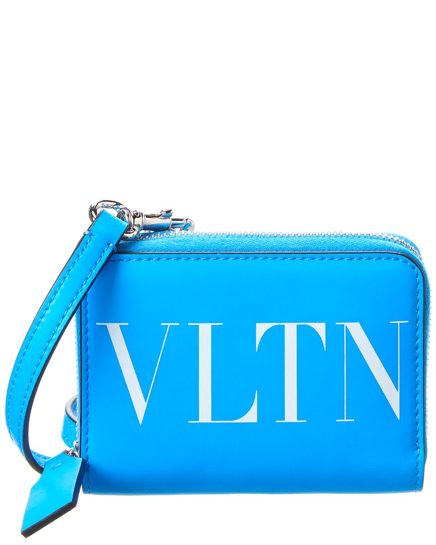 Valentino Garavani Vltn Leather Wallet On Strap In Blue