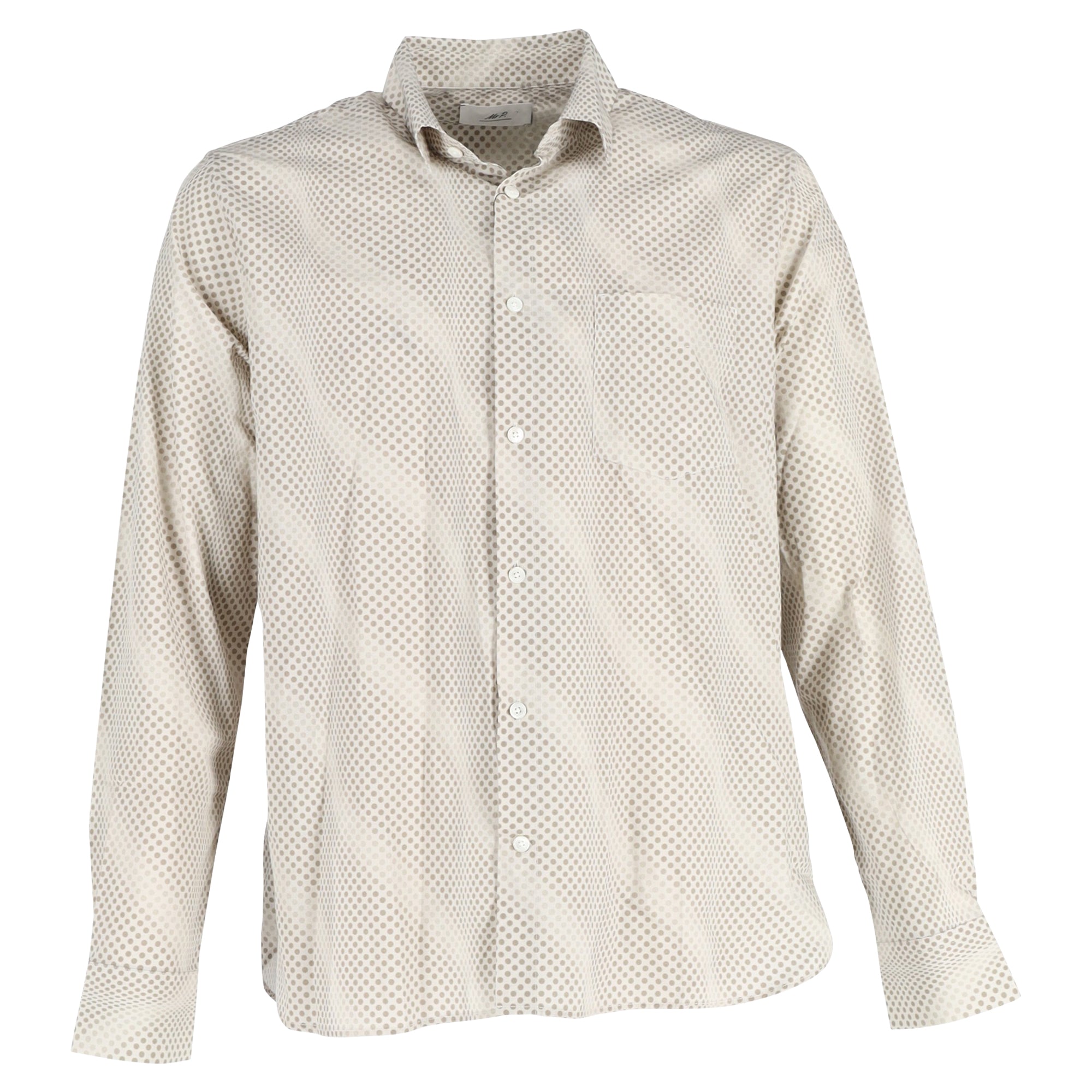 Image of Mr. P Printed Polka Dot Shirt in Beige Cotton