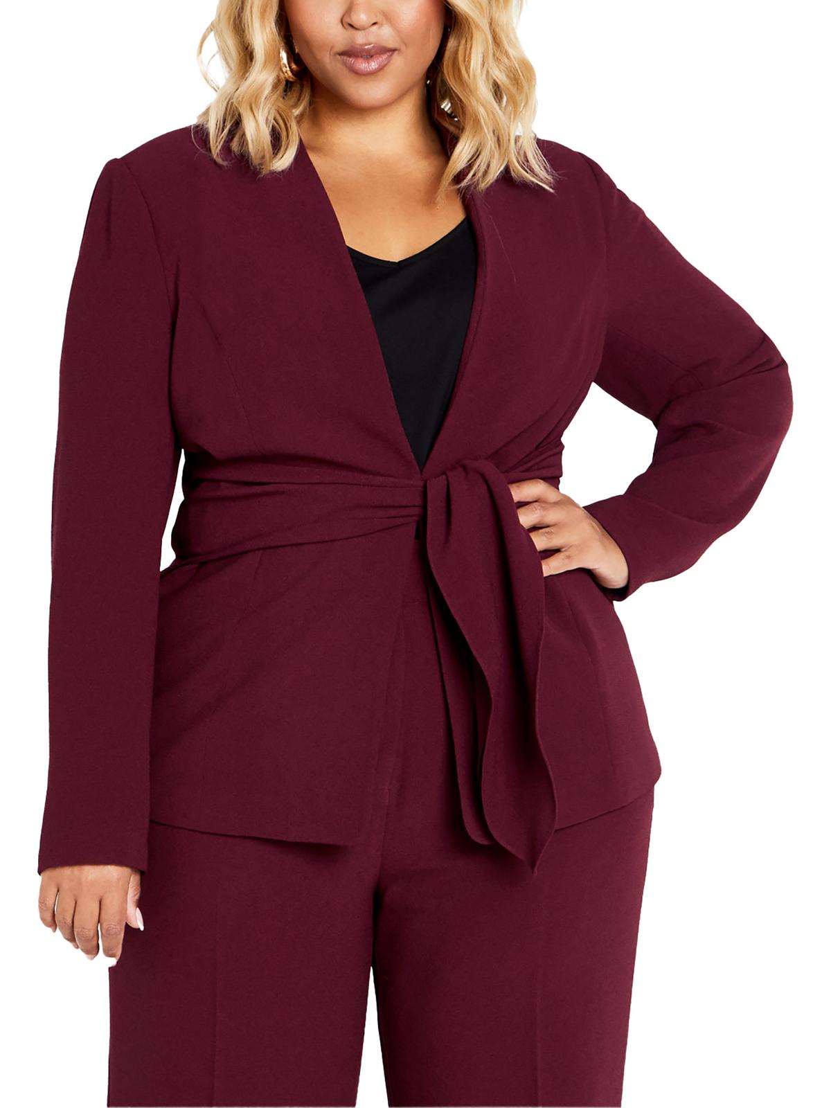 City Chic Plus Audrie Womens Solid Polyester Open-front Blazer In Brown