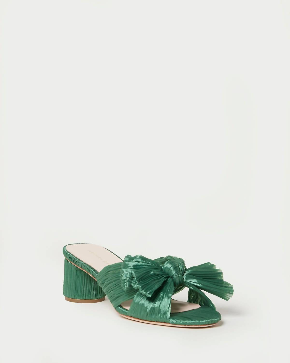 Shop Loeffler Randall Emilia Pleated Bow Heel Sandal In Sage In Green