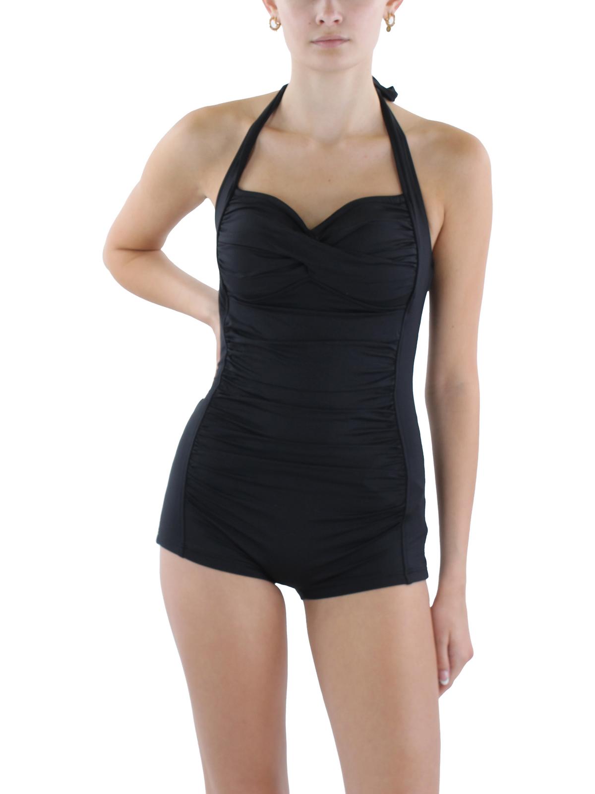 Seafolly Boyleg 1pc Womens Solid Nylon One-piece Swimsuit In Black