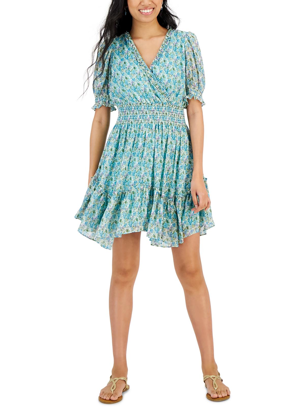 Taylor Petites Womens Printed Mini Fit & Flare Dress In Multi