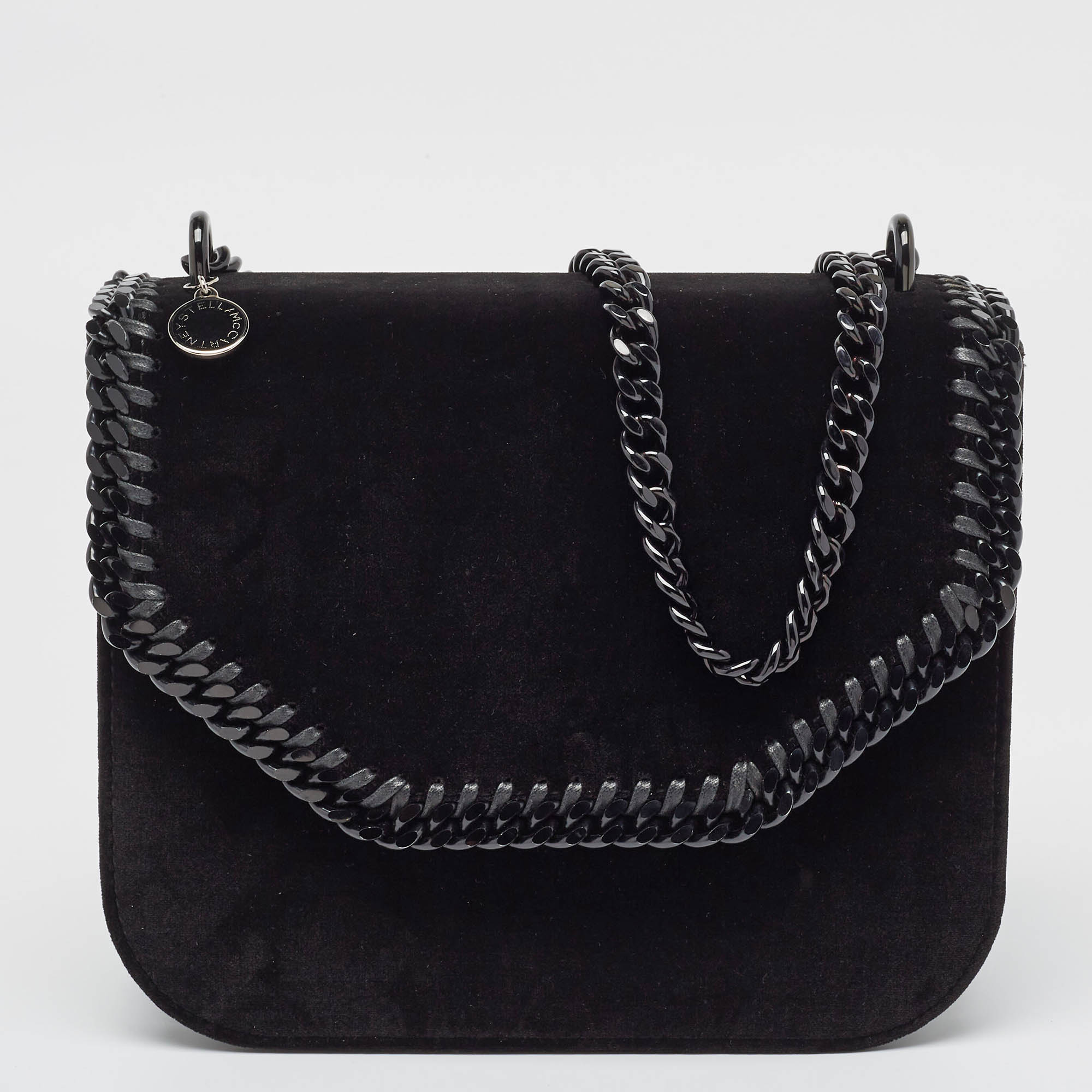 Stella Mccartney Velvet Falabella Box Shoulder Bag In Black