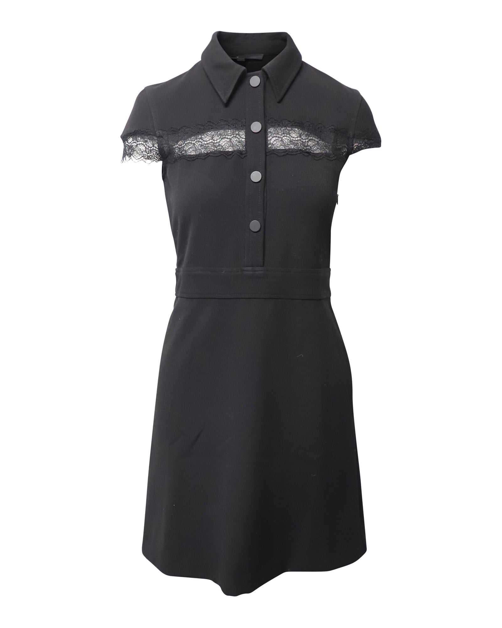 image of Maje Riloi Lace Detail A-Line Mini Dress in Black Polyester