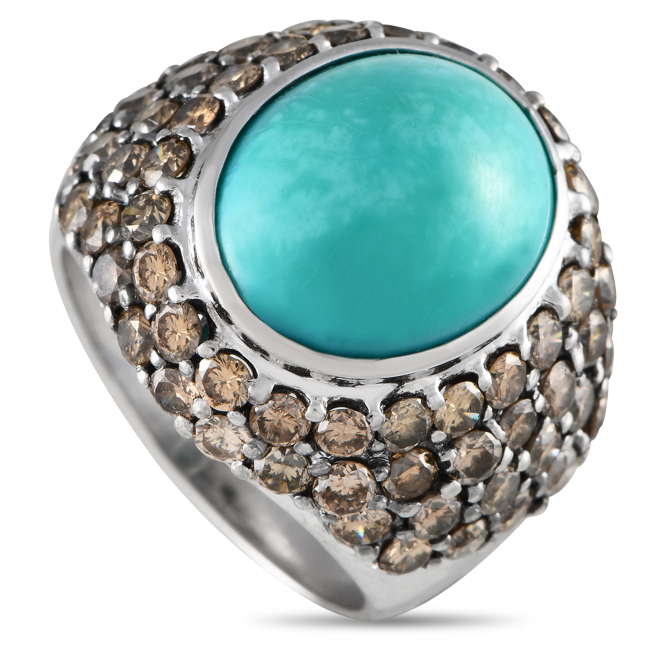 image of LB Exclusive 18K White Gold 3.26ct Diamond and Turquoise Cocktail Ring MF16-071824