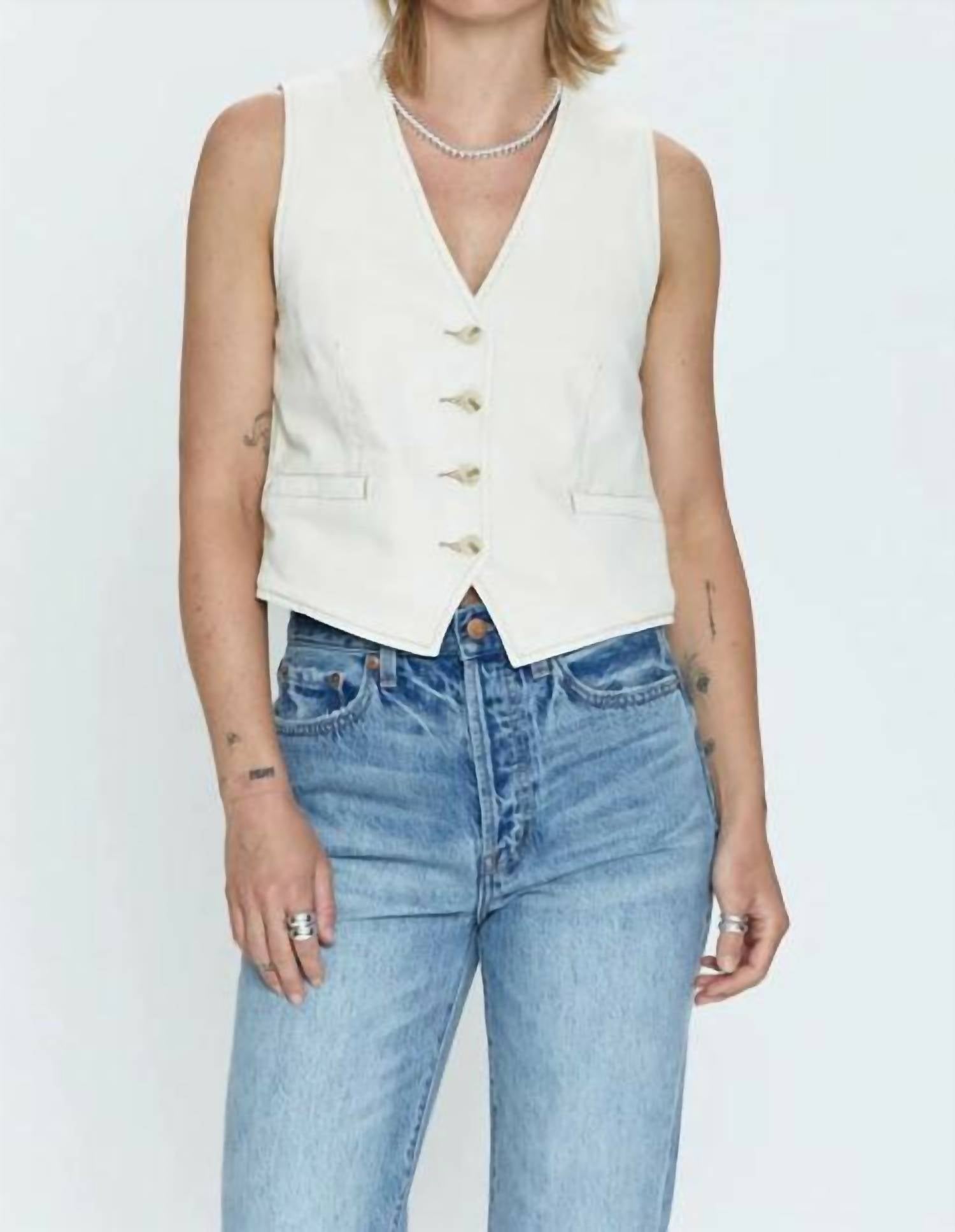 Shop Pistola Vero Denim Vest In White