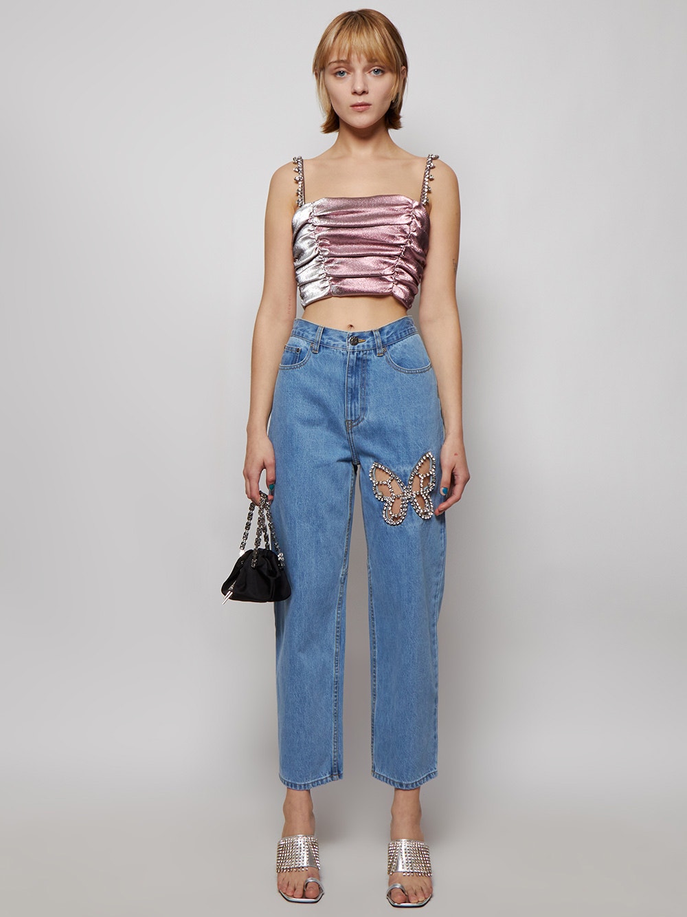 Crystal Spike Ruched Top