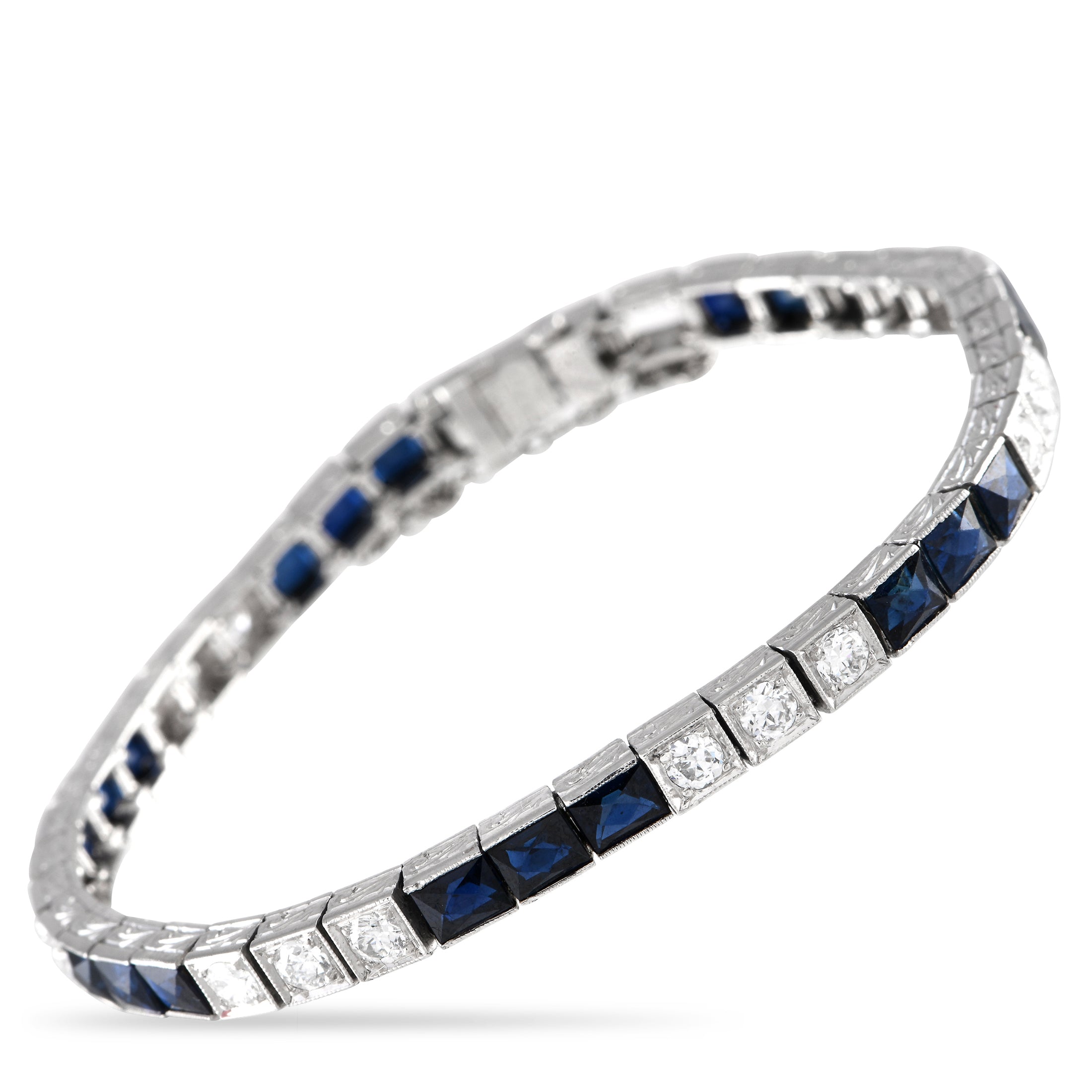 Non Branded Lb Exclusive Platinum 2.0 Ct Diamond And 6.5 Ct Sapphire Bracelet Mf37-052024 In Metallic
