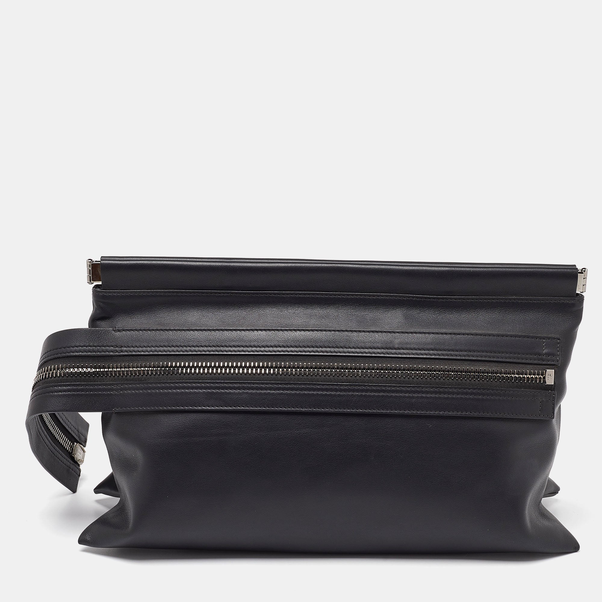 Tom Ford Dark Leather Zip Detail Clutch In Grey