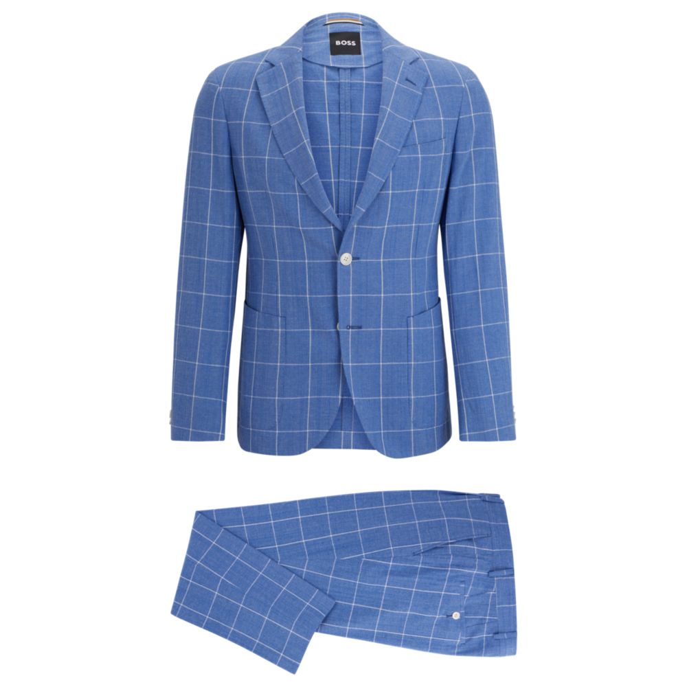 Shop Hugo Boss Slim-fit Two-piece Suit In Checked Material In Blue