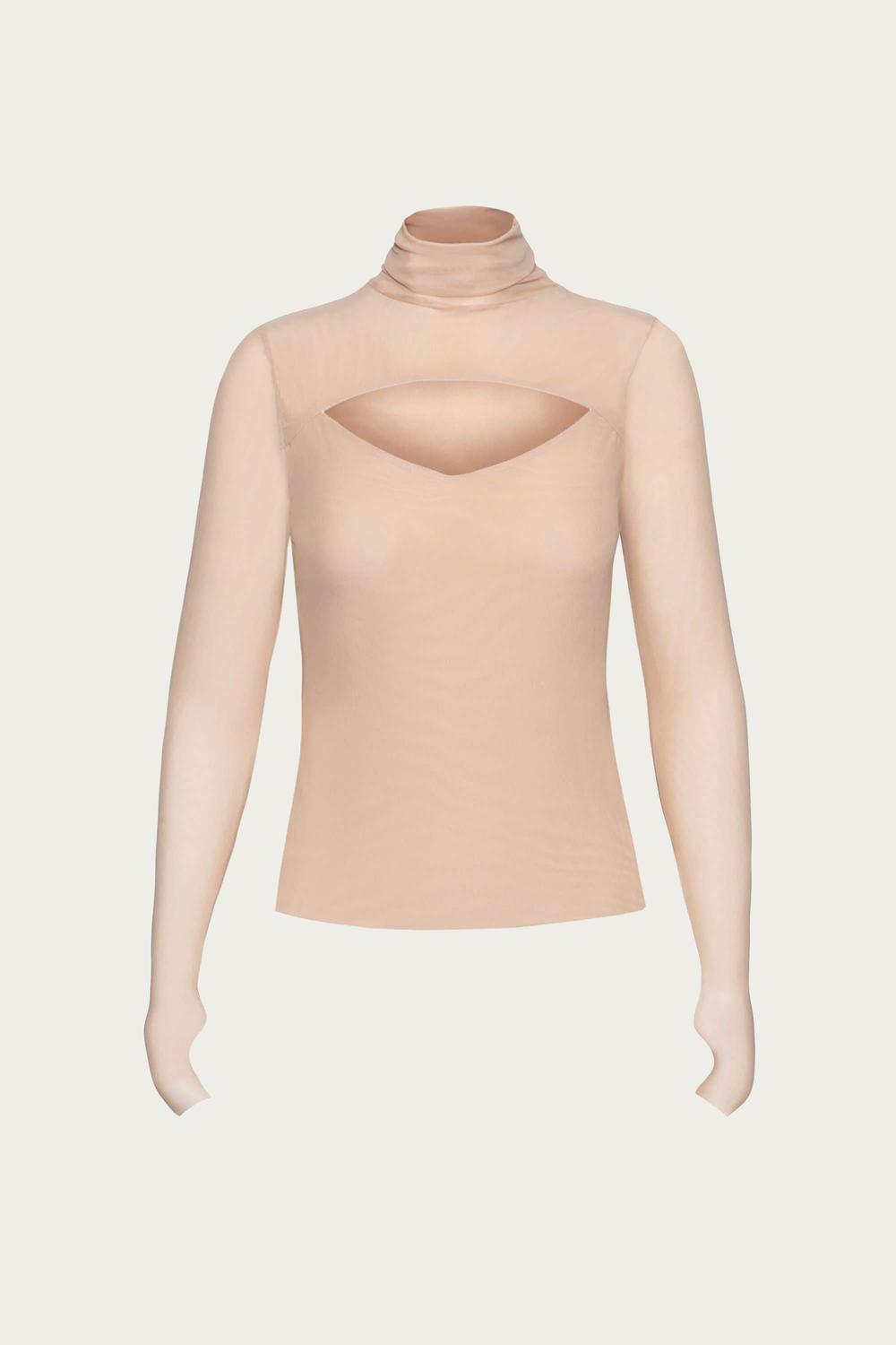 Shop Afrm Dawn Power Mesh Turtleneck Top In Tan In Beige