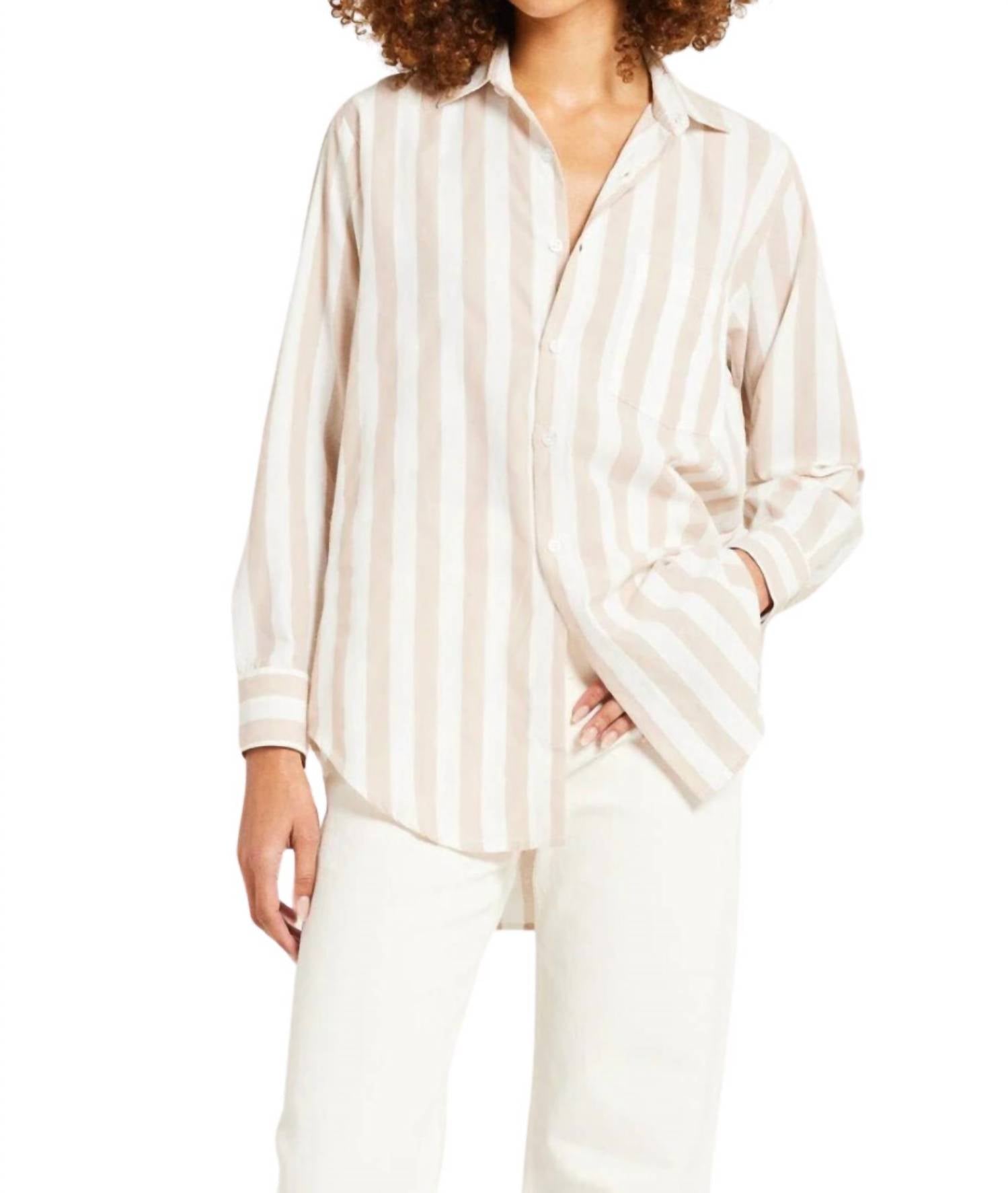 Mille Sofia Top In Cappuccino Stripe In Neutral