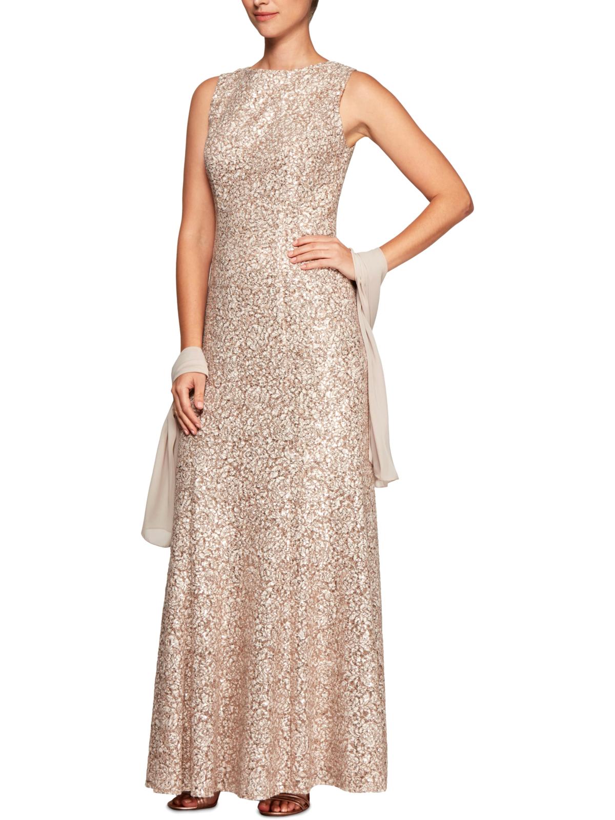 Alex Evenings Womens Lace Sleeveless Formal Dress In Gold