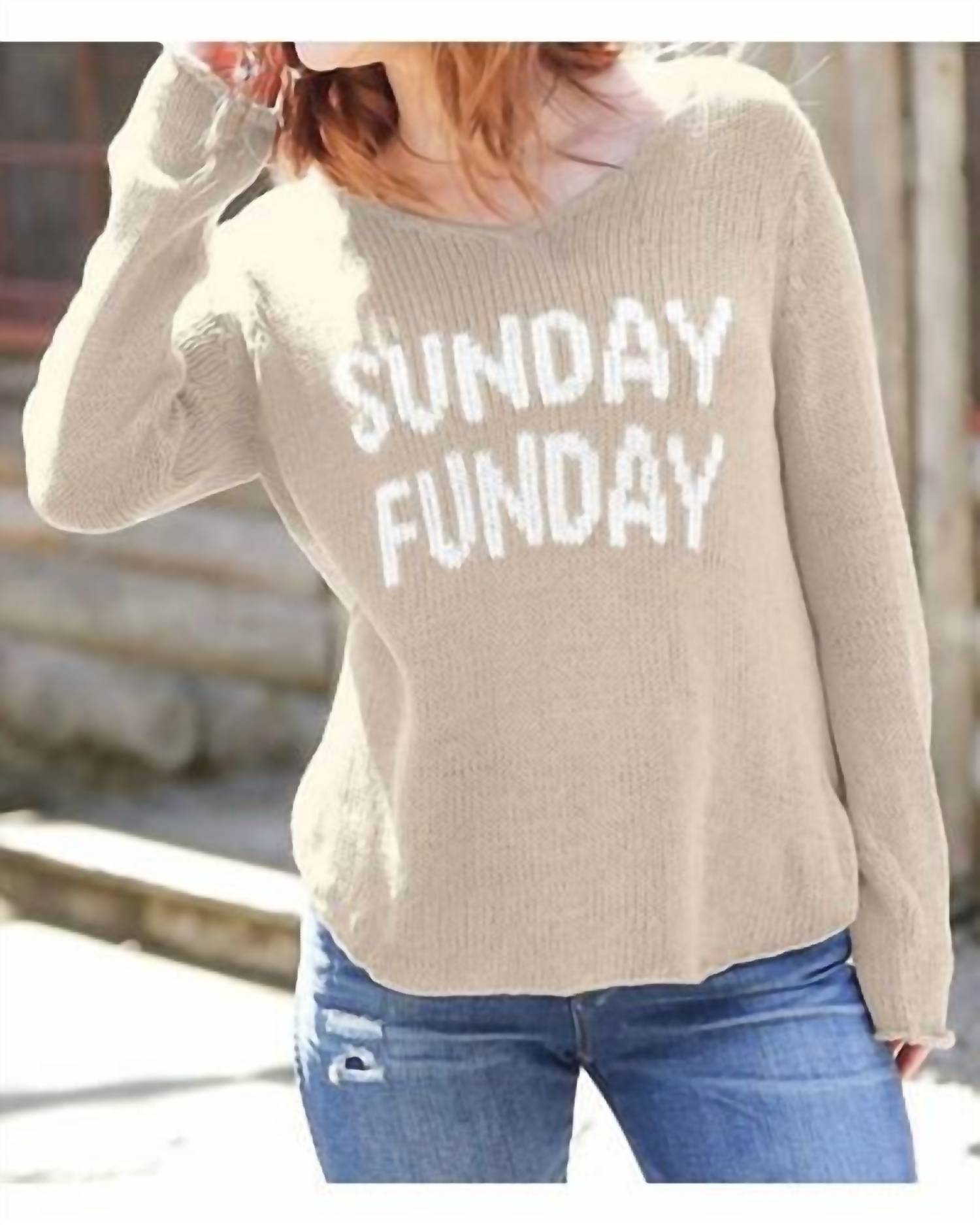 Shop Wooden Ships Sunday Funday V-neck Sweater In Tan In Beige
