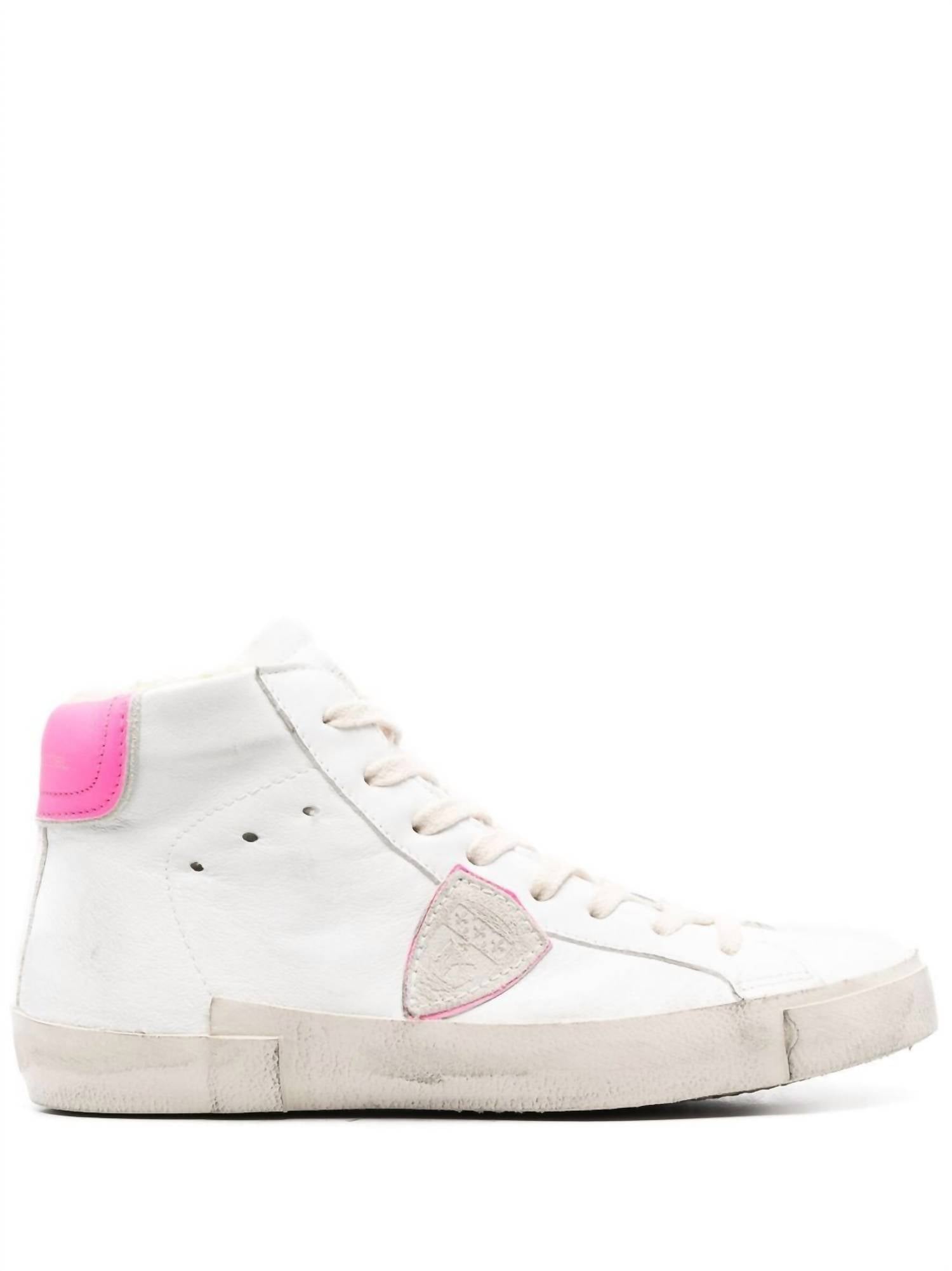 Philippe Model Logo Patch High Sneaker In White/pink In Multi