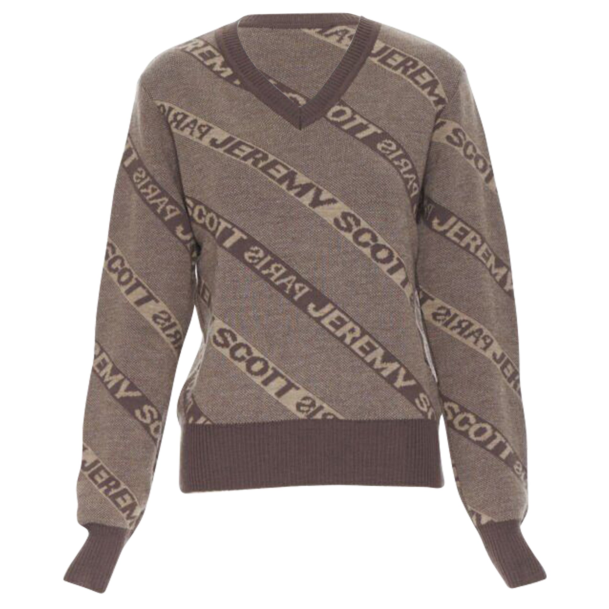 Jeremy Scott Paris Logo Intarsia Wool Short Sweater In Brown