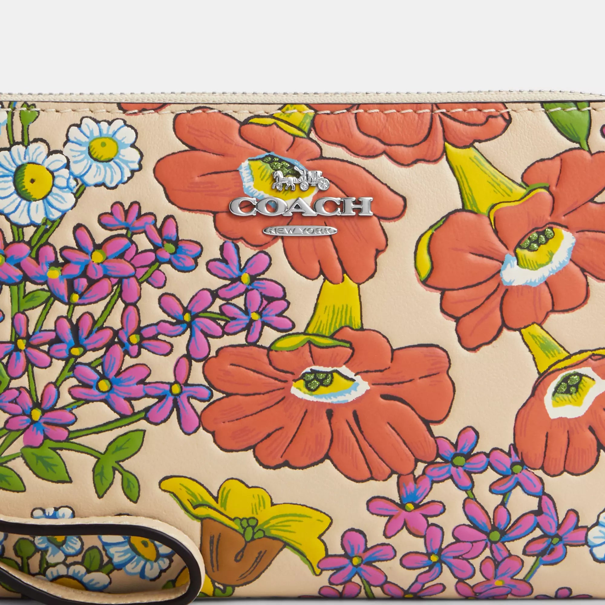 Coach Outlet Corner Zip Wristlet With Floral Print