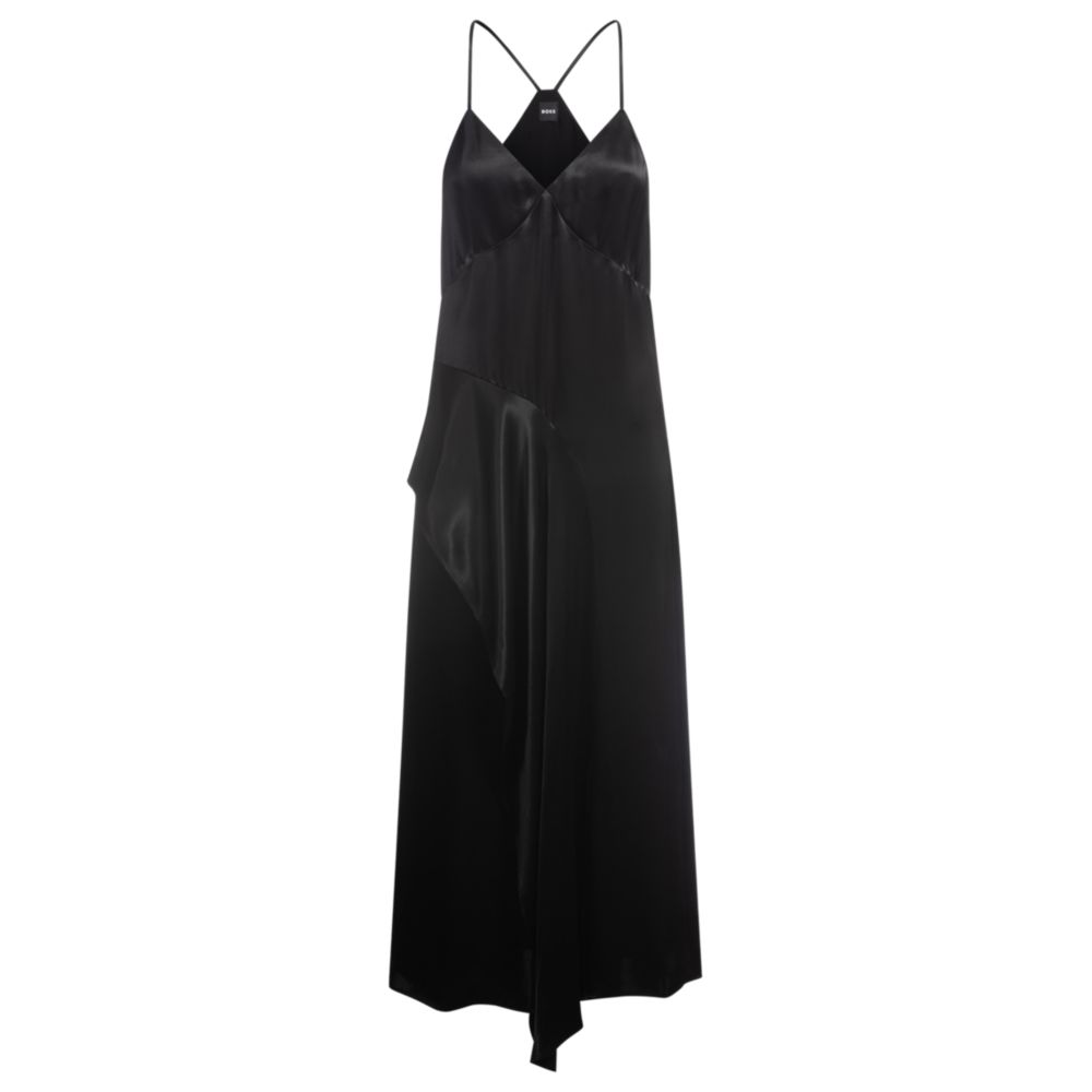 Hugo Boss Sateen Dress With Waterfall Detail In Black