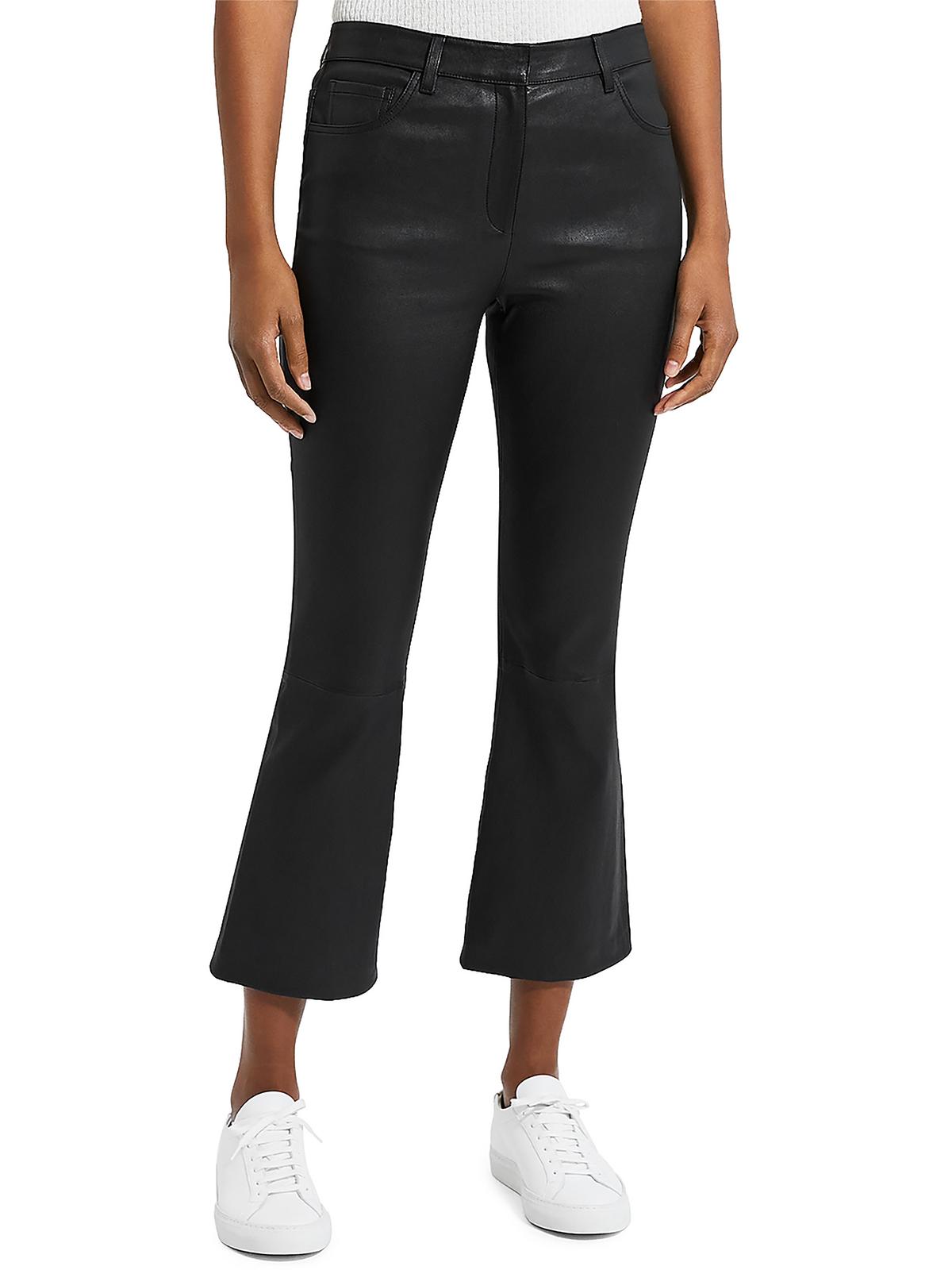 Theory Womens Leather Lambskin Leather Flared Pants In Black