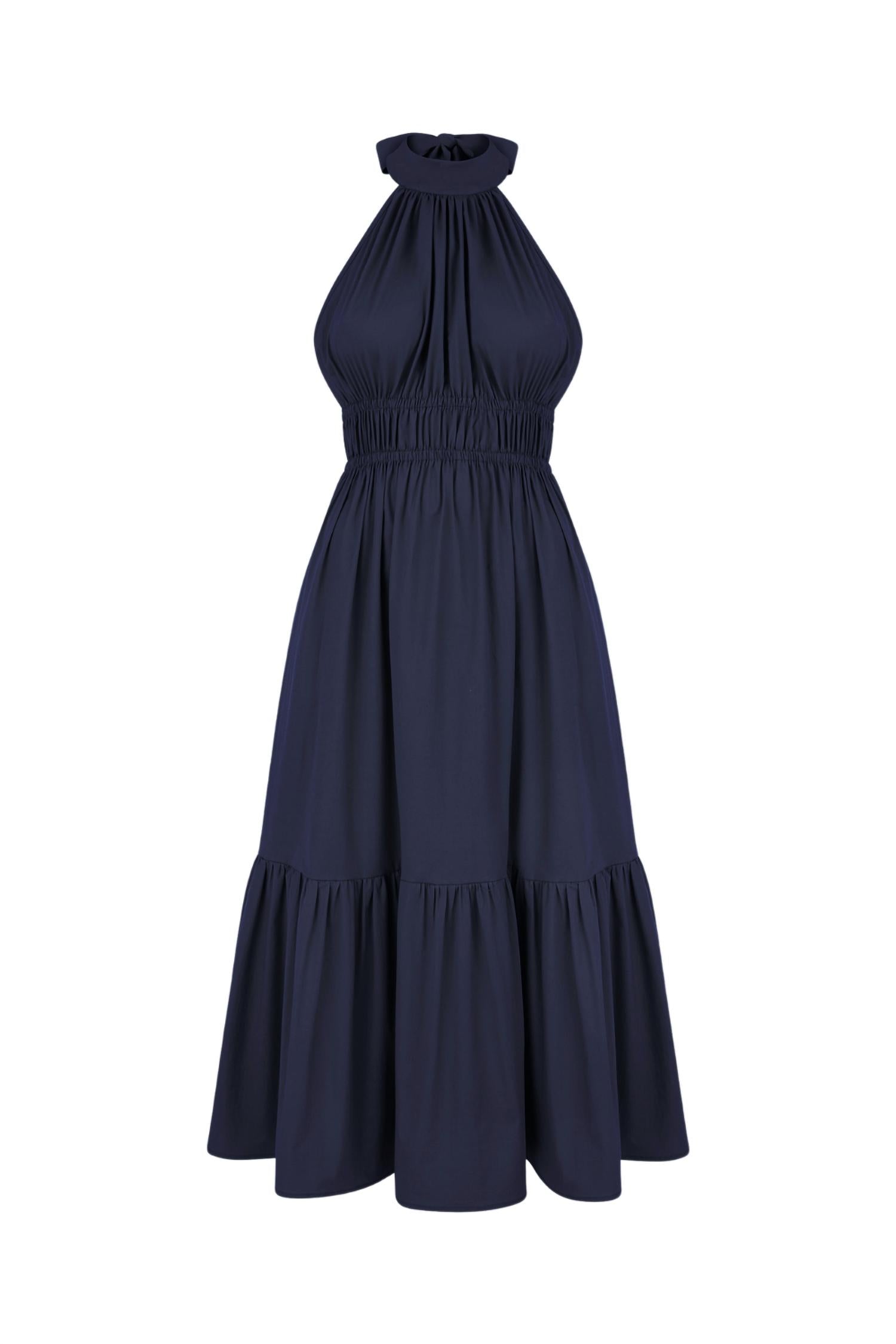 Monica Nera Harper Midi Halter Dress In Navy In Blue