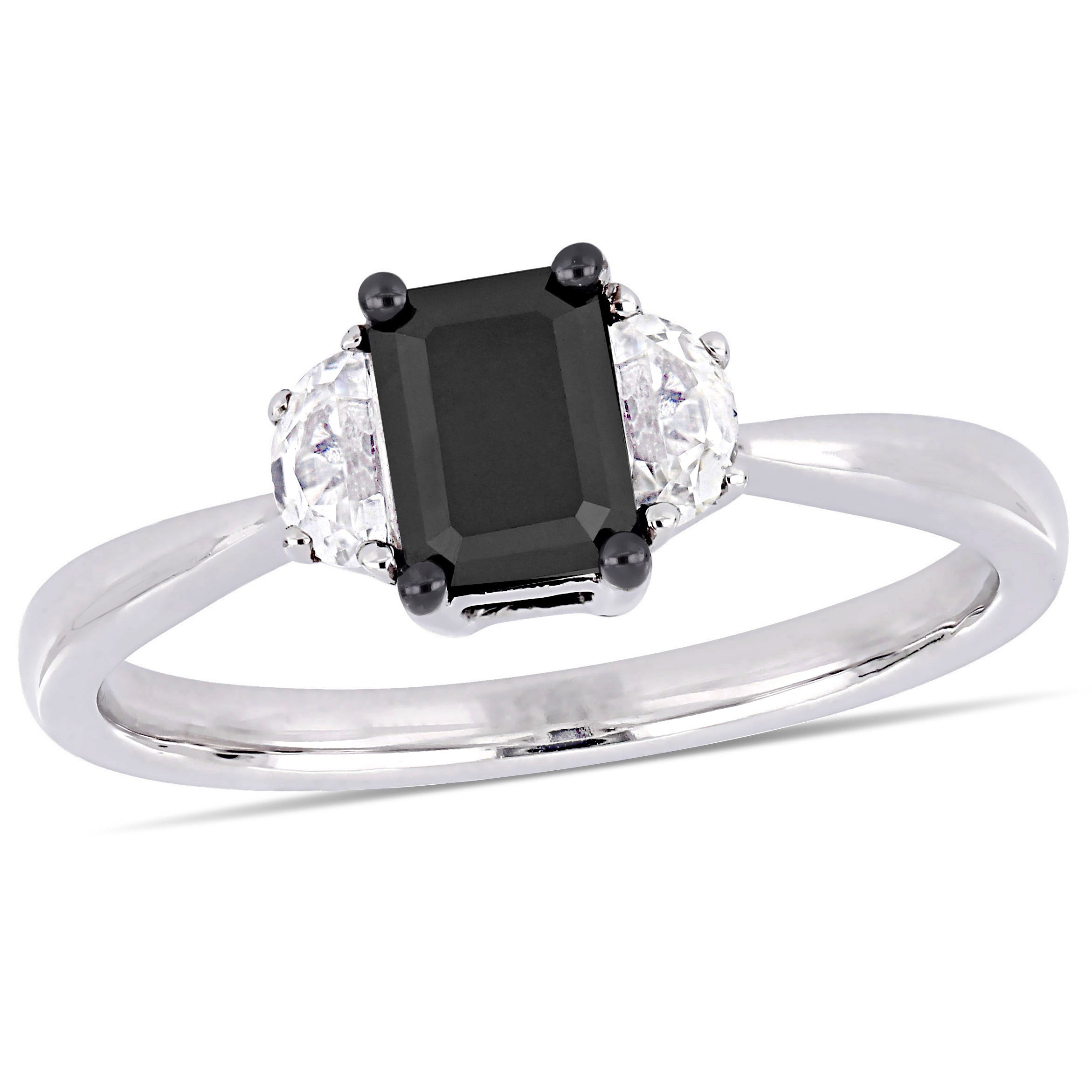 Mimi & Max 3/4ct Tw Black Diamond 1/3ct Tgw White Sapphire Engagement Ring 10k White Gold In Black
