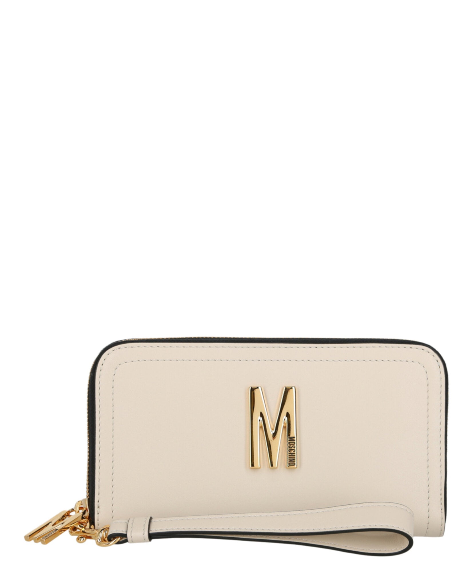 Moschino M Logo Leather Wallet In Gray