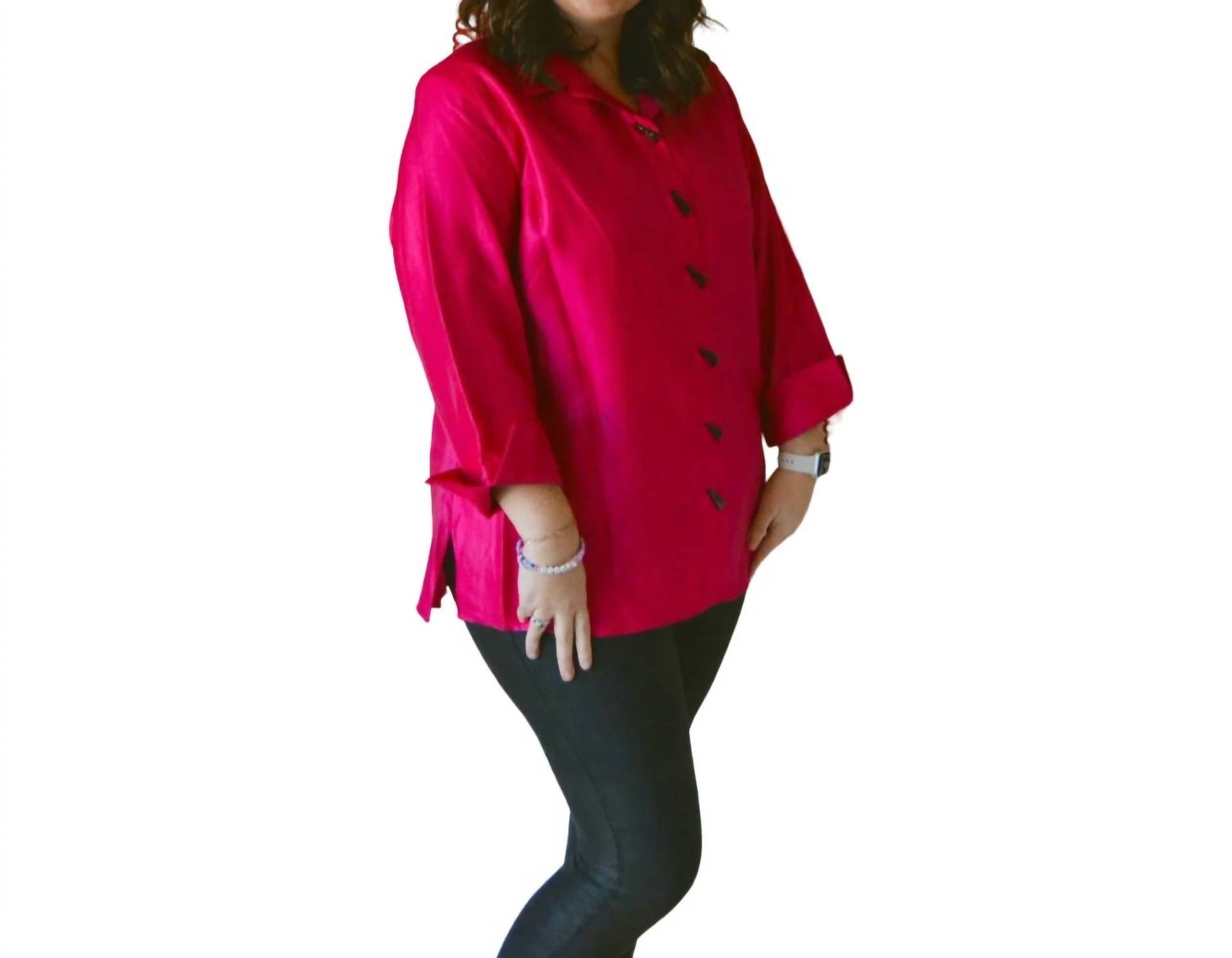 Multiples Button Front Hi-lo Shirt In Bright Fuchsia In Pink
