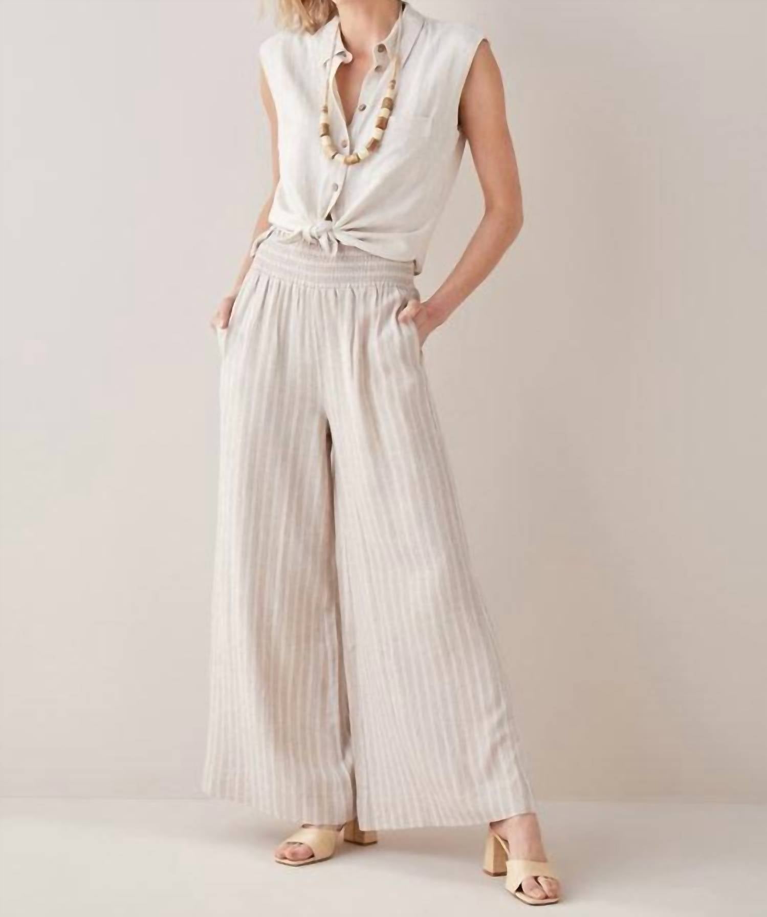 Giftcraft Stripe Beach Palazzo Pants In Soft Beige In White