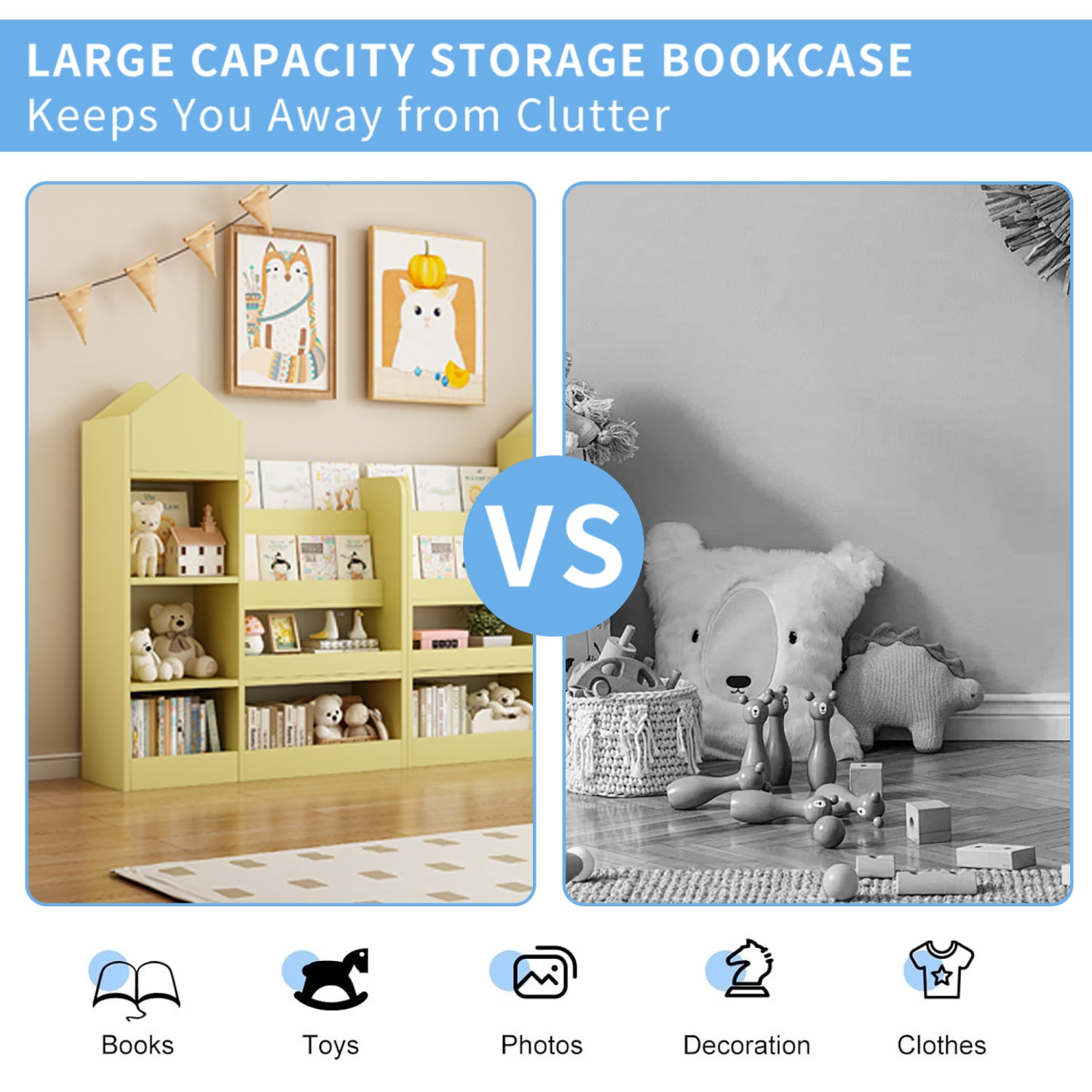 Streamdale Kids Wooden Bookshelf with 6 Compartments and 2 Baskets
