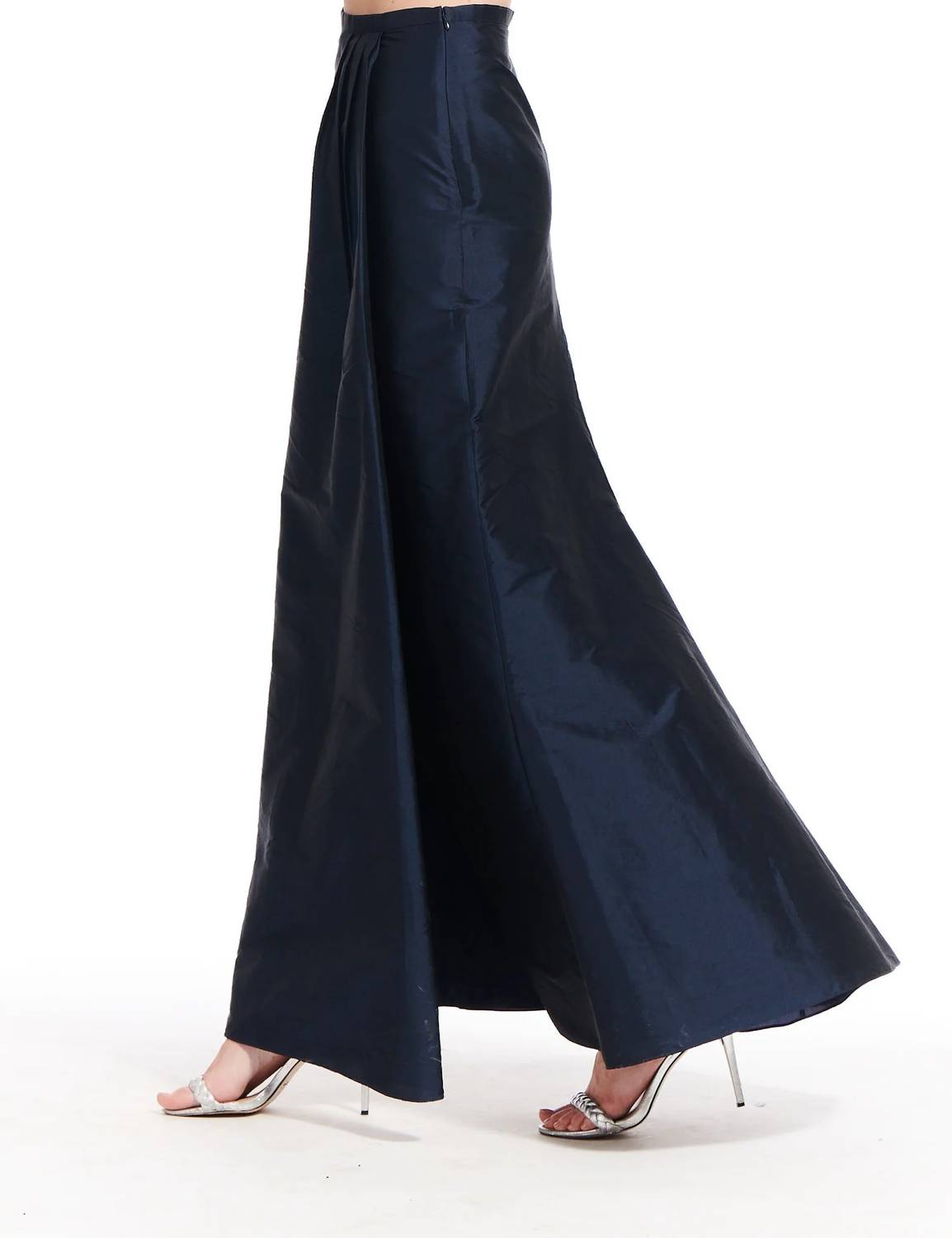 Emily Shalant Taffeta Slim Wrap Skirt In Black In Blue