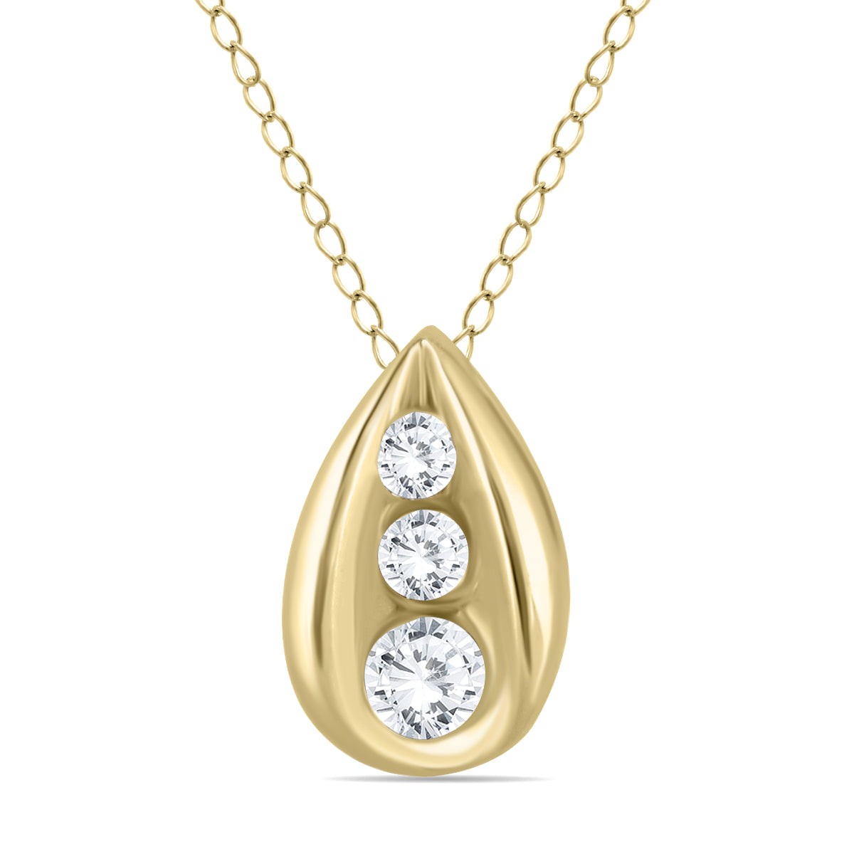 Sselects 1/4 Carat Tw Three Stone Diamond Tear Drop Pendant In 14k In Gold
