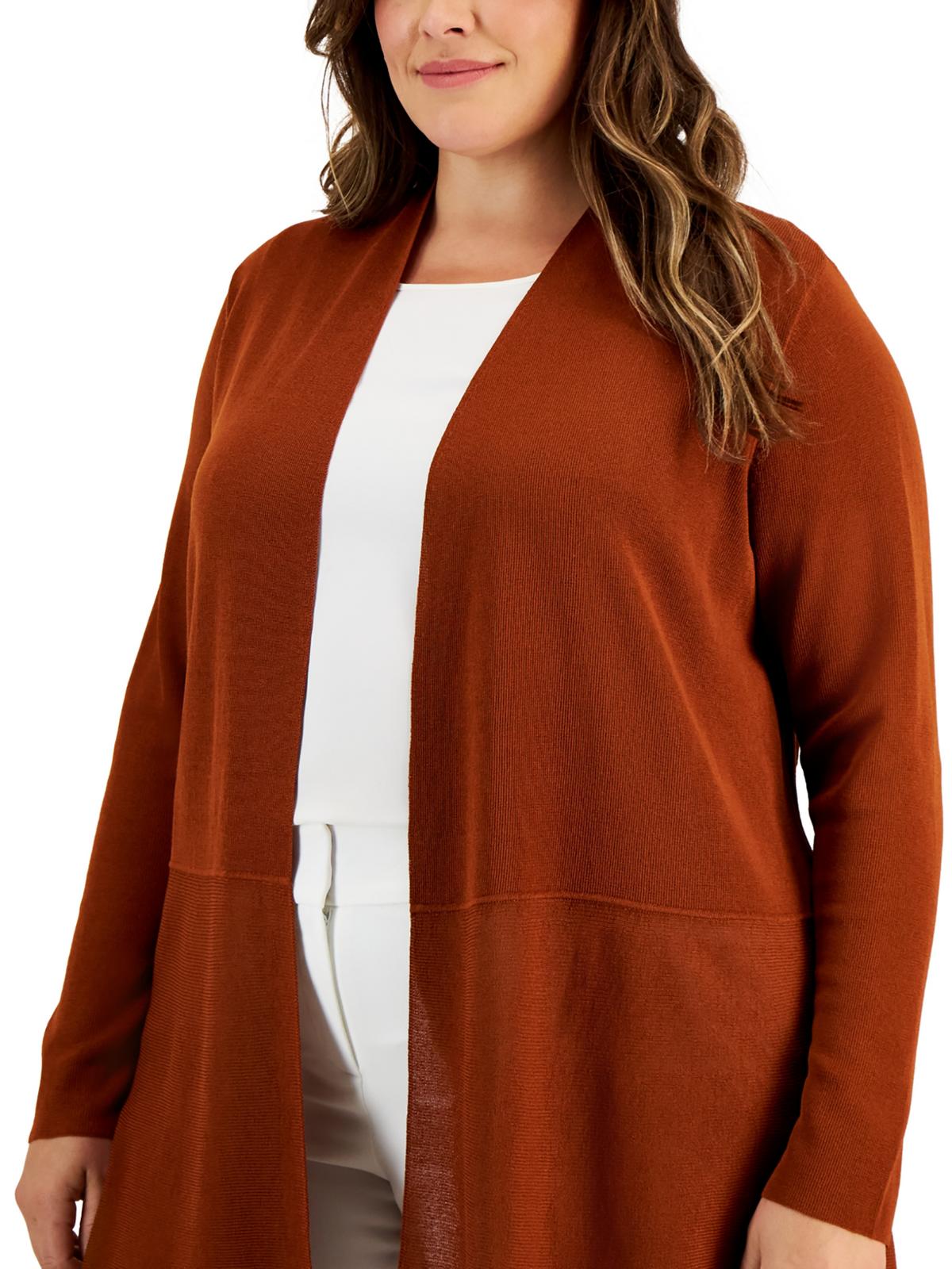 Anne Klein Plus Womens Solid Cardigan Sweater In Brown